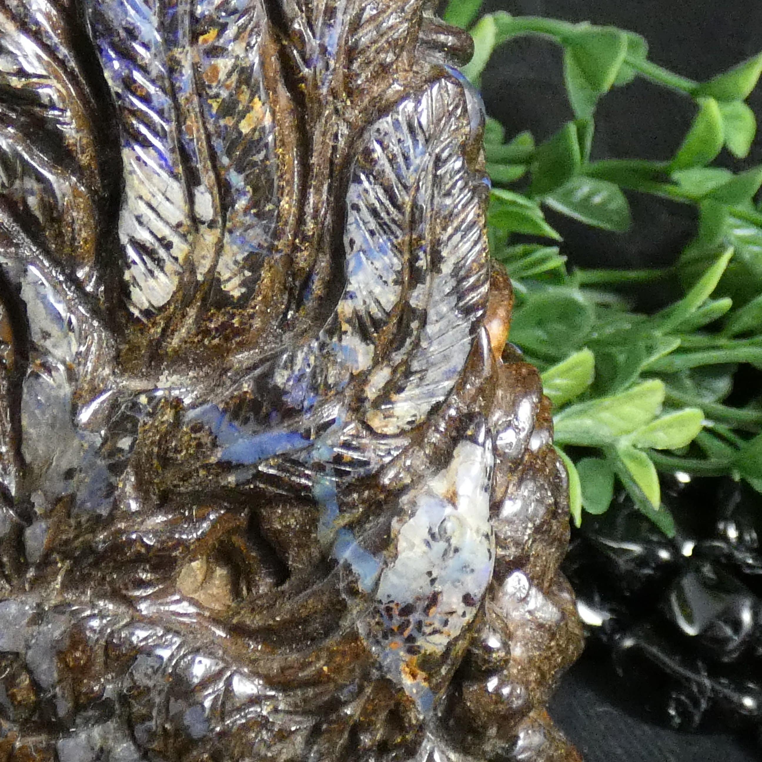 Natural Boulder Opal Bird & Flower Basket Carving - Handcrafted Gemstone Art for Home Decor & Gift Giving | Perfect for Display, Collection & Spiritual Healing