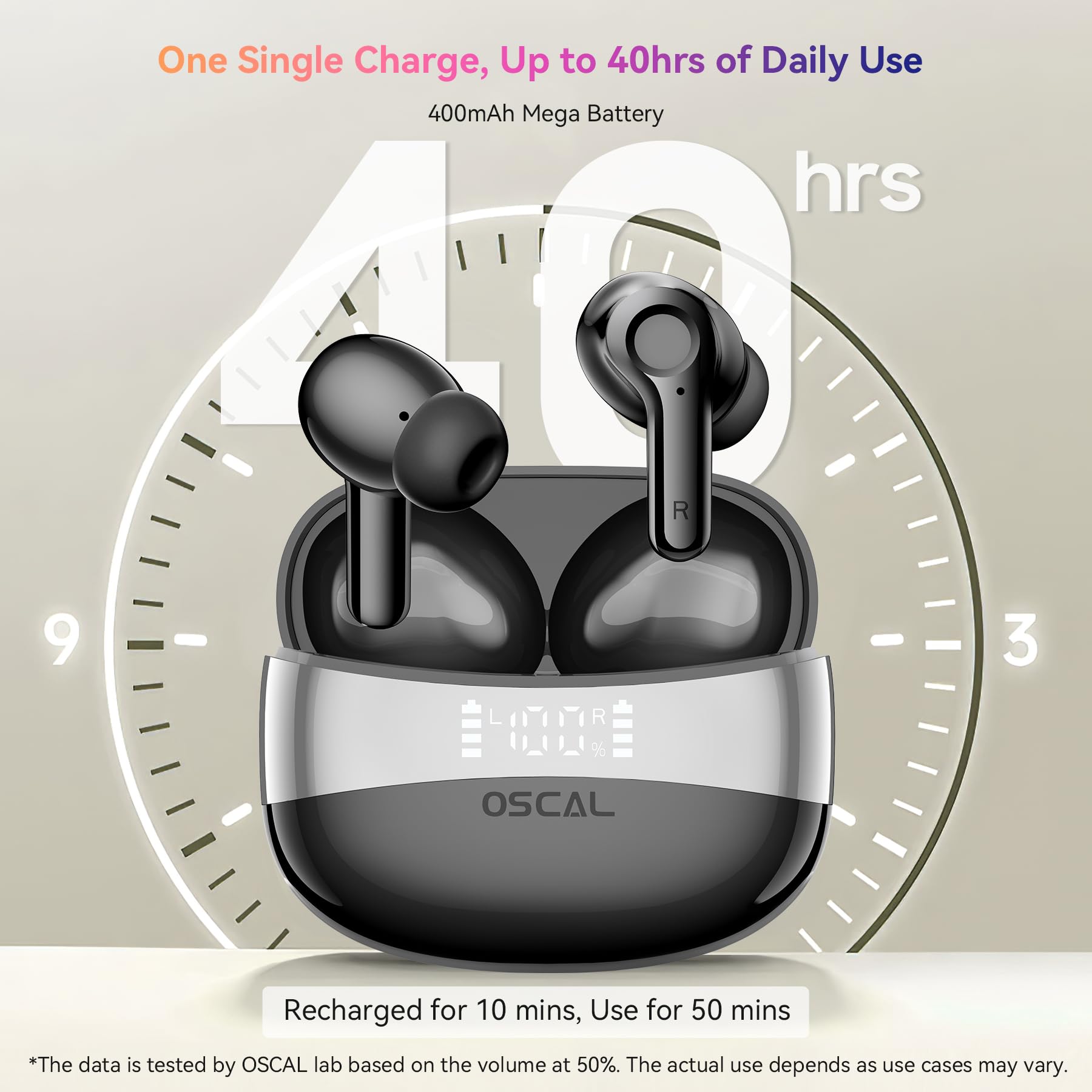 OSCAL Hibuds 6 Wireless Earbuds - Bluetooth 5.4, 40H Playtime, IP7 Waterproof for Sports & Gym
