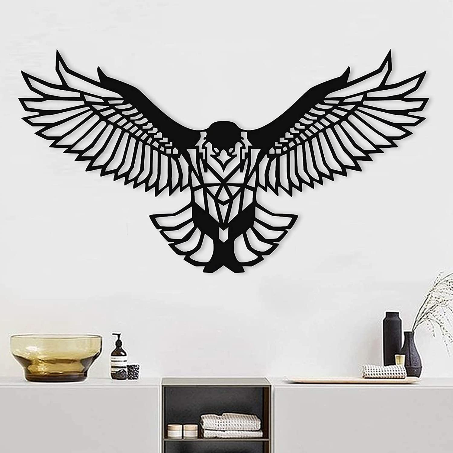 JuZi Store 3D Eagle Metal Wall Art Sculpture - Safety Certified Decorative Metal Eagle Silhouette for Home, Office, Bedroom & Living Room Decor | Perfect for Western Theme, Man Cave & Rustic Interior Design