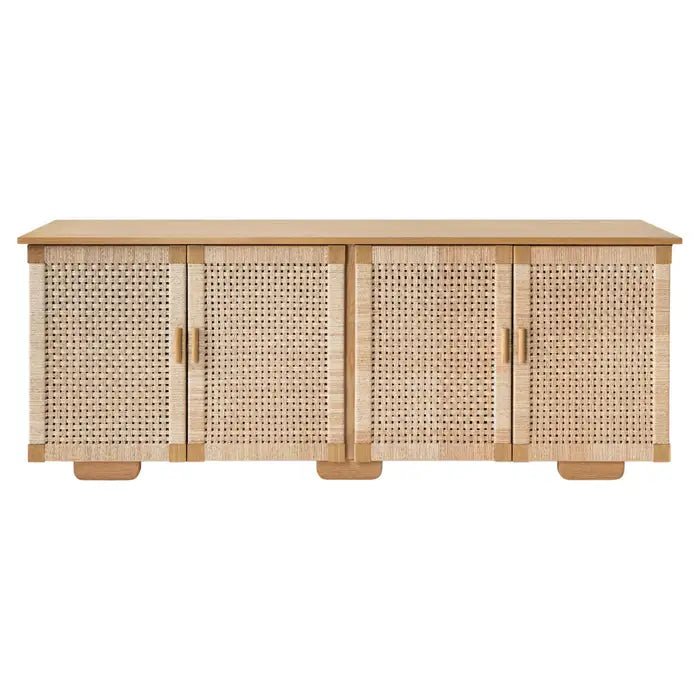 Handmade Natural Wood Sideboard Buffet Cabinet with 4 Doors - Elegant Dining Room Storage for Dishes, Linens & Entertaining Essentials