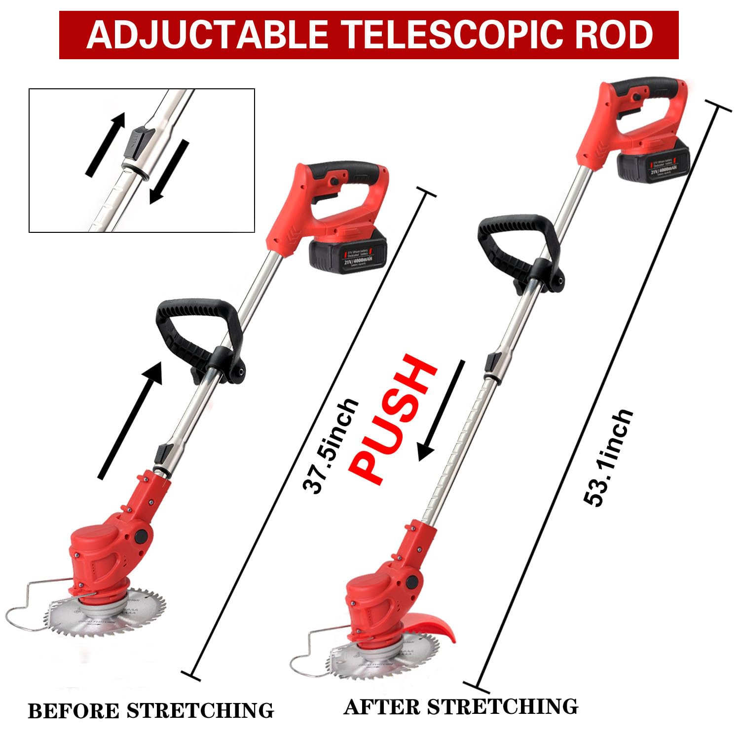**Cordless Electric Weed Wacker - 2 Blades & 2 Batteries, Lightweight Brush Cutter for Lawn, Garden & Yard Trimming - Includes Charger (Red) - Perfect for Edging, Pruning & Landscaping**