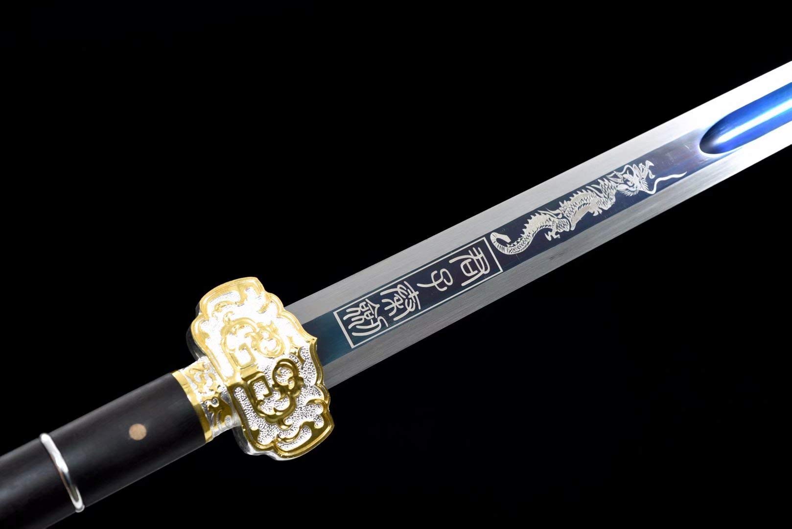 Ruyi Jian Sword - Hand Forged High Carbon Steel Blue Blade with Alloy Fittings & Full Tang - Perfect for Martial Arts Training, Cosplay, and Collectors