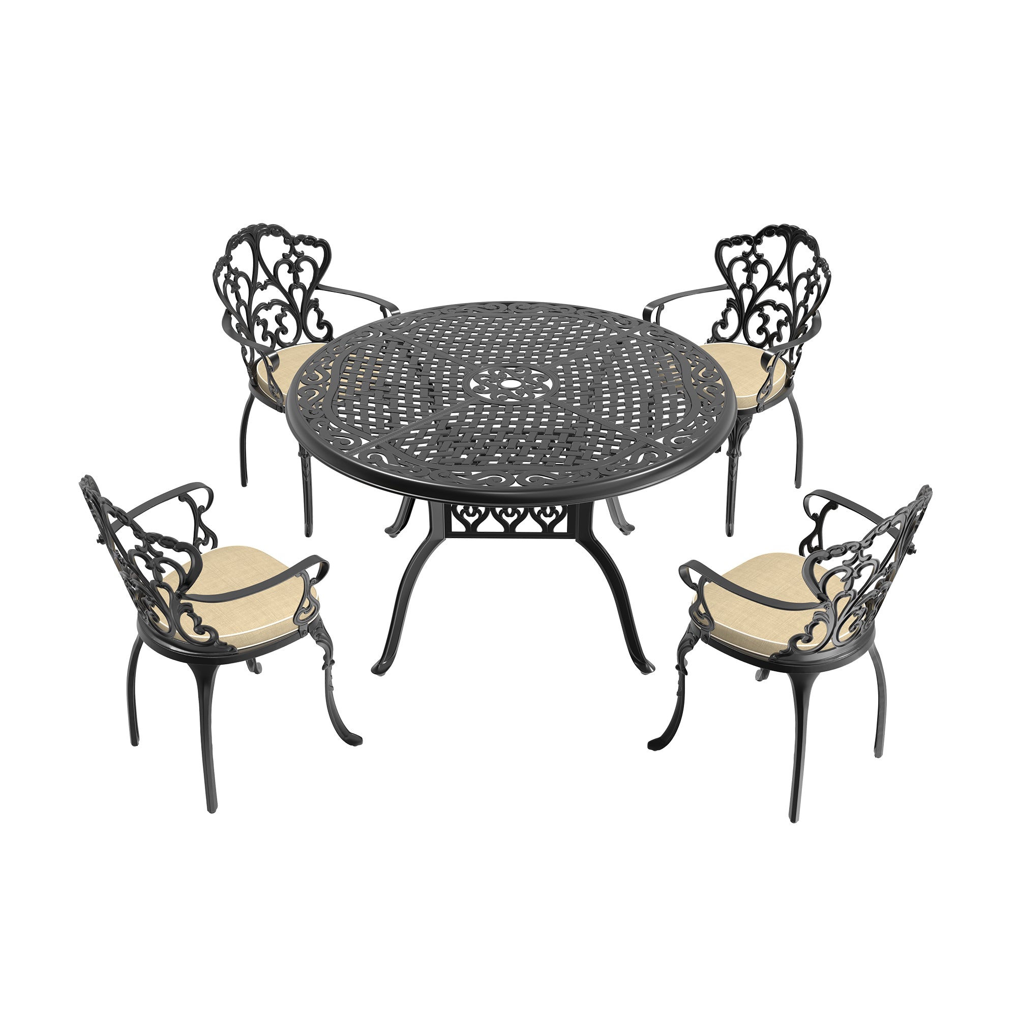 5-Piece Cast Aluminum Patio Furniture Set with Cushions - Outdoor Dining & Lounge Set for Garden, Poolside or Backyard - Includes Weather-Resistant Cushions (Random Colors)