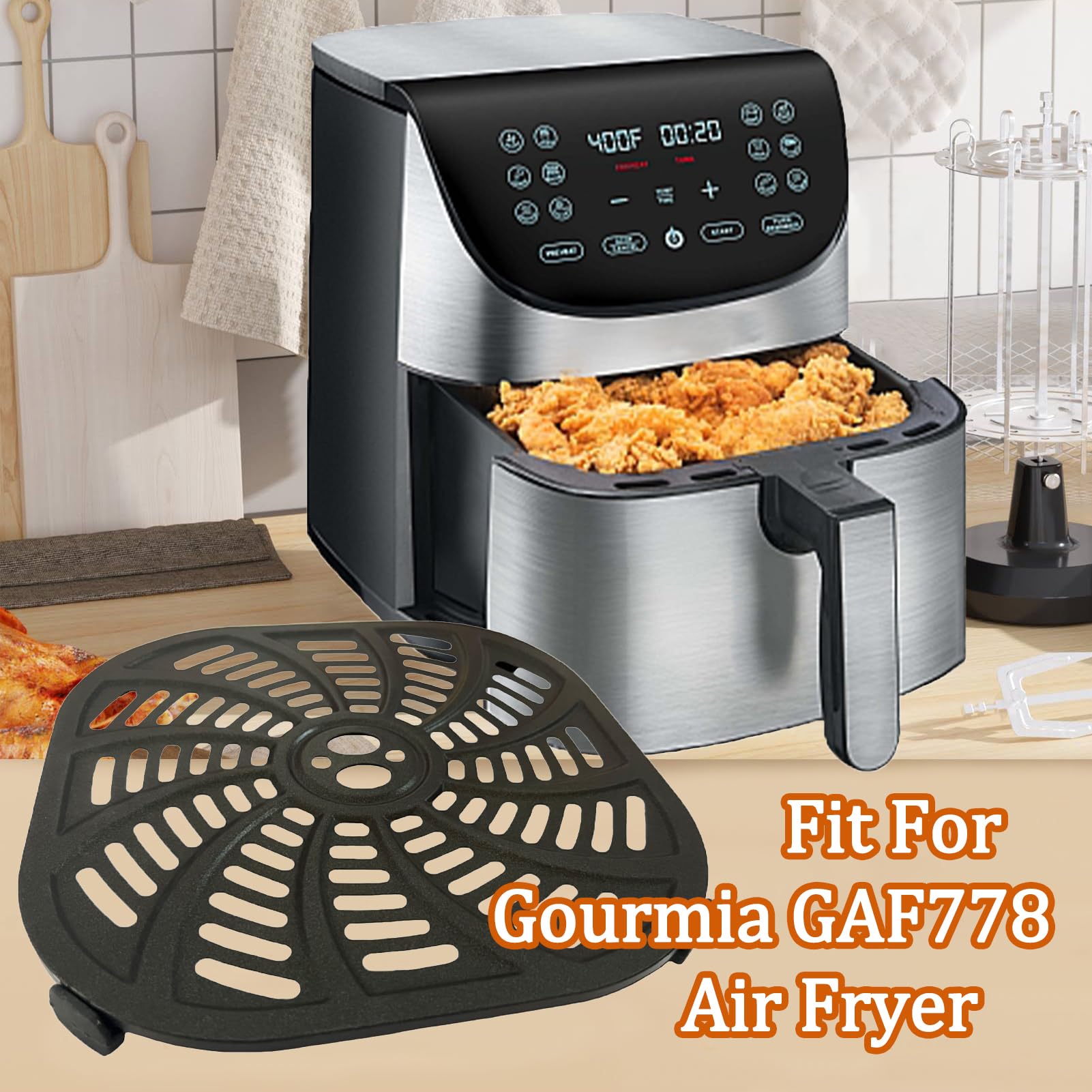 Gourmia GAF778 7QT Air Fryer Grill Pan - Upgraded Nonstick Crisper Plate Tray Insert Rack for Air Fryers | Dishwasher Safe | Perfect for Grilling, Roasting & Crisping Meals | Healthy Cooking Accessory