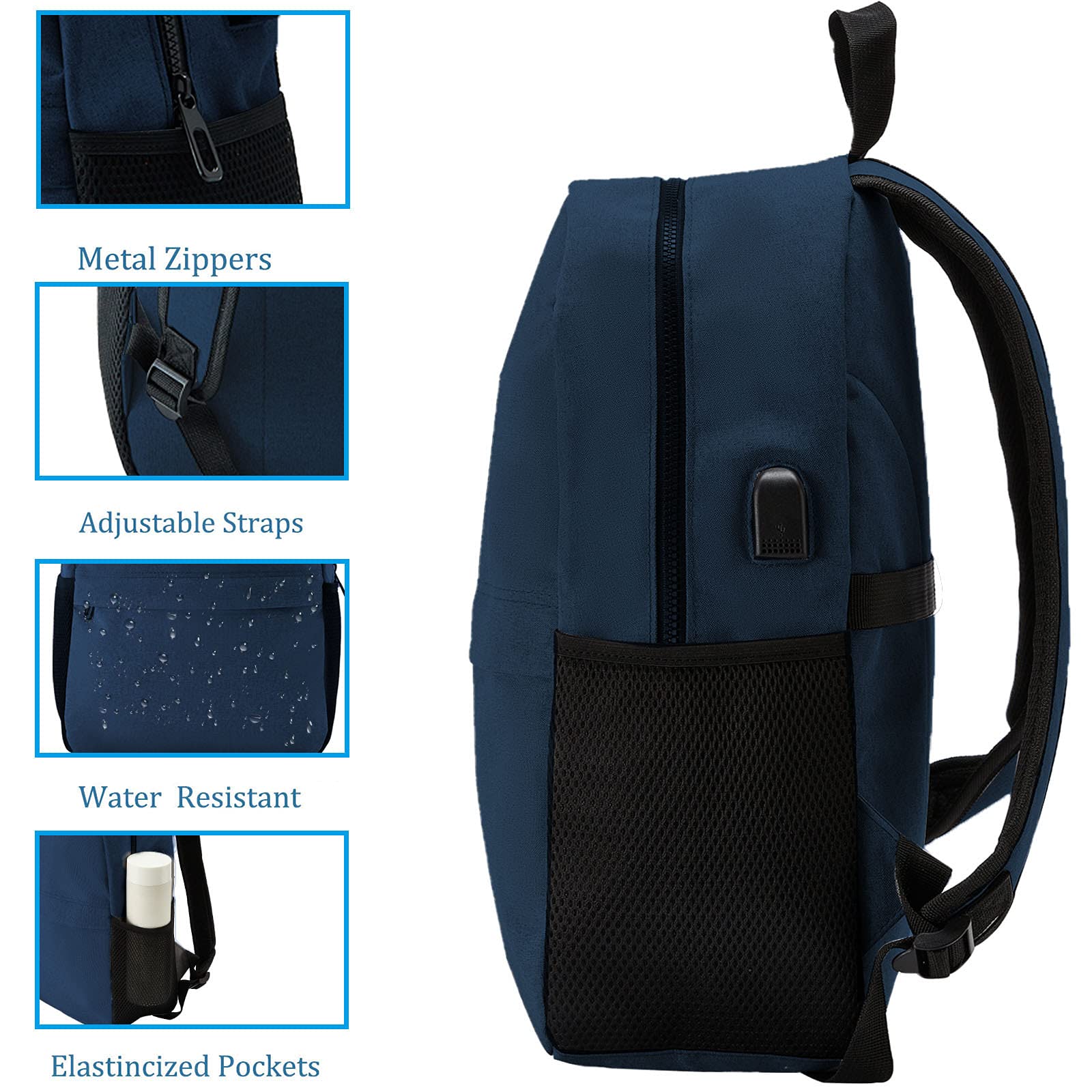 SAGIV&SAHEN 17 Inch Laptop Backpack for Women & Men - Lightweight Waterproof USB Charging Book Bag for College, High School, Travel & Work - Casual Daypack for Teen Boys & Girls (Dark Blue) - Perfect for School, Commuting, Business Trips & Outdoor Adventures