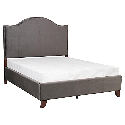 Pemberly Row Traditional Velvet Eastern King Upholstered Bed Frame in Gray - Luxurious Bedroom Furniture for Master Suite Decor