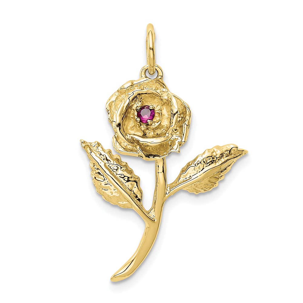 10K Yellow Gold CZ Rose Charm Pendant Necklace for Women - Elegant Gift for Valentine's Day, Anniversary & Special Occasions