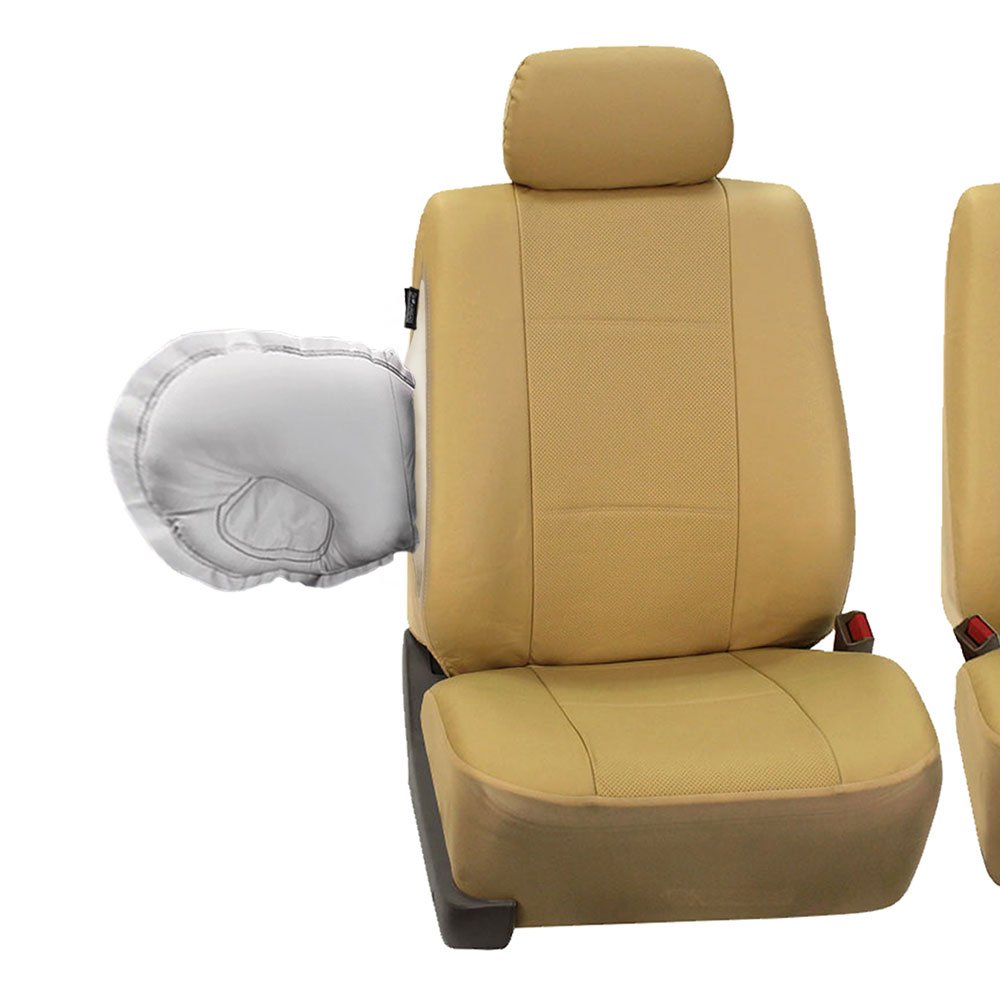 Premium FH Group Universal Car Seat Covers - Beige Full Set Leatherette Protector with Vinyl Floor Mats | Airbag Compatible, Split Bench Design | Perfect for SUVs, Trucks & Sedans | Interior Accessories for Comfort & Style