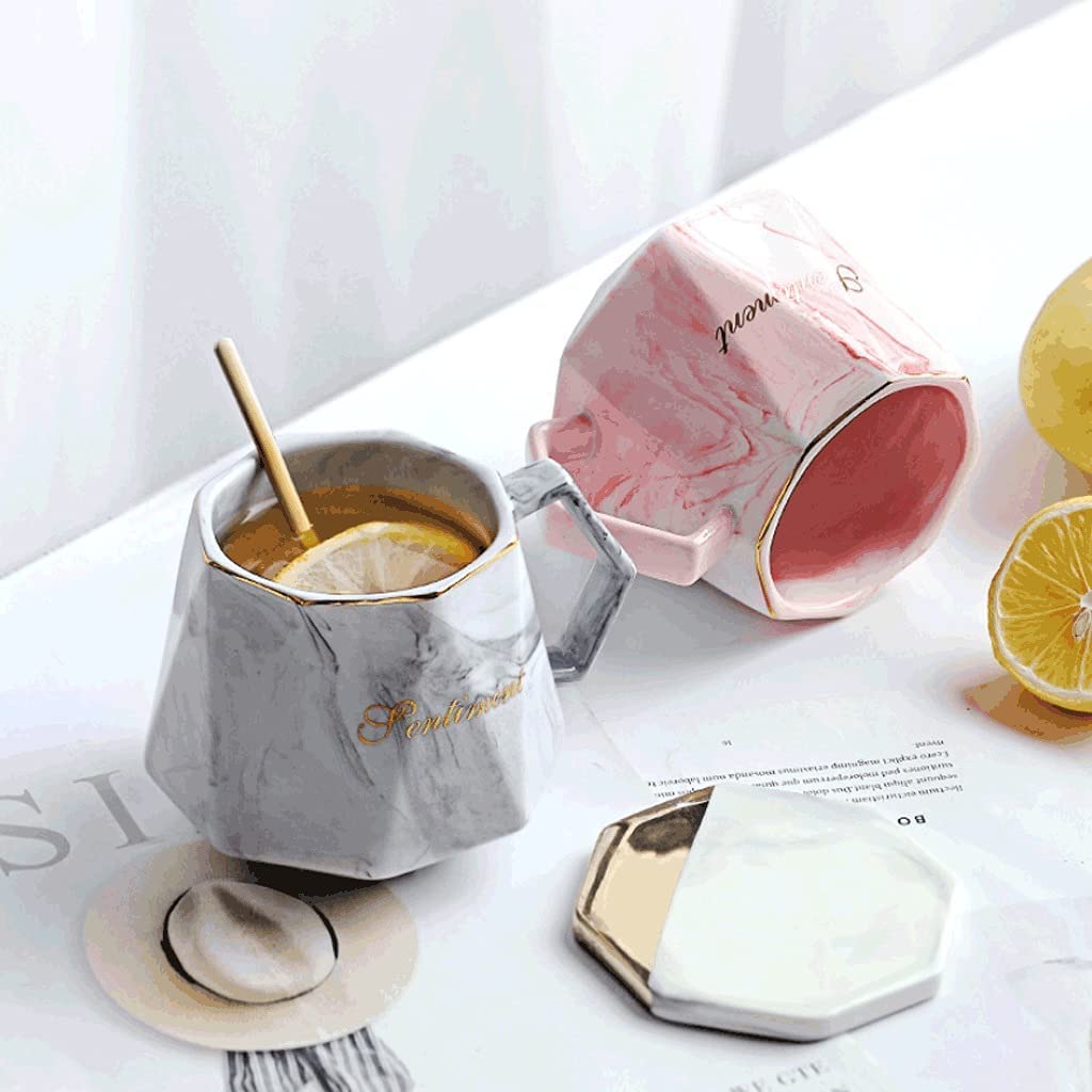 Premium Marbled Ceramic Coffee Mug Set - 400ML Large Reusable Drink Cup with Spoon for Coffee, Tea, Milk & Juice | Durable & Stylish for Home, Office & Gifts | Dishwasher Safe & Eco-Friendly