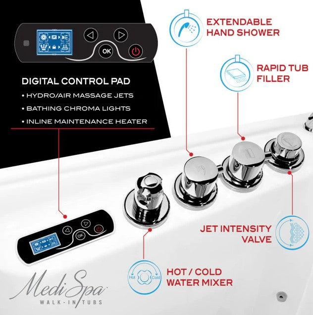 Anzzi 2753WILWD 27x53 Inch Left Drain Walk-In Bathtub with Whirlpool & Air Jets - White - Ideal for Elderly & Mobility Assistance, Spa-Like Relaxation at Home