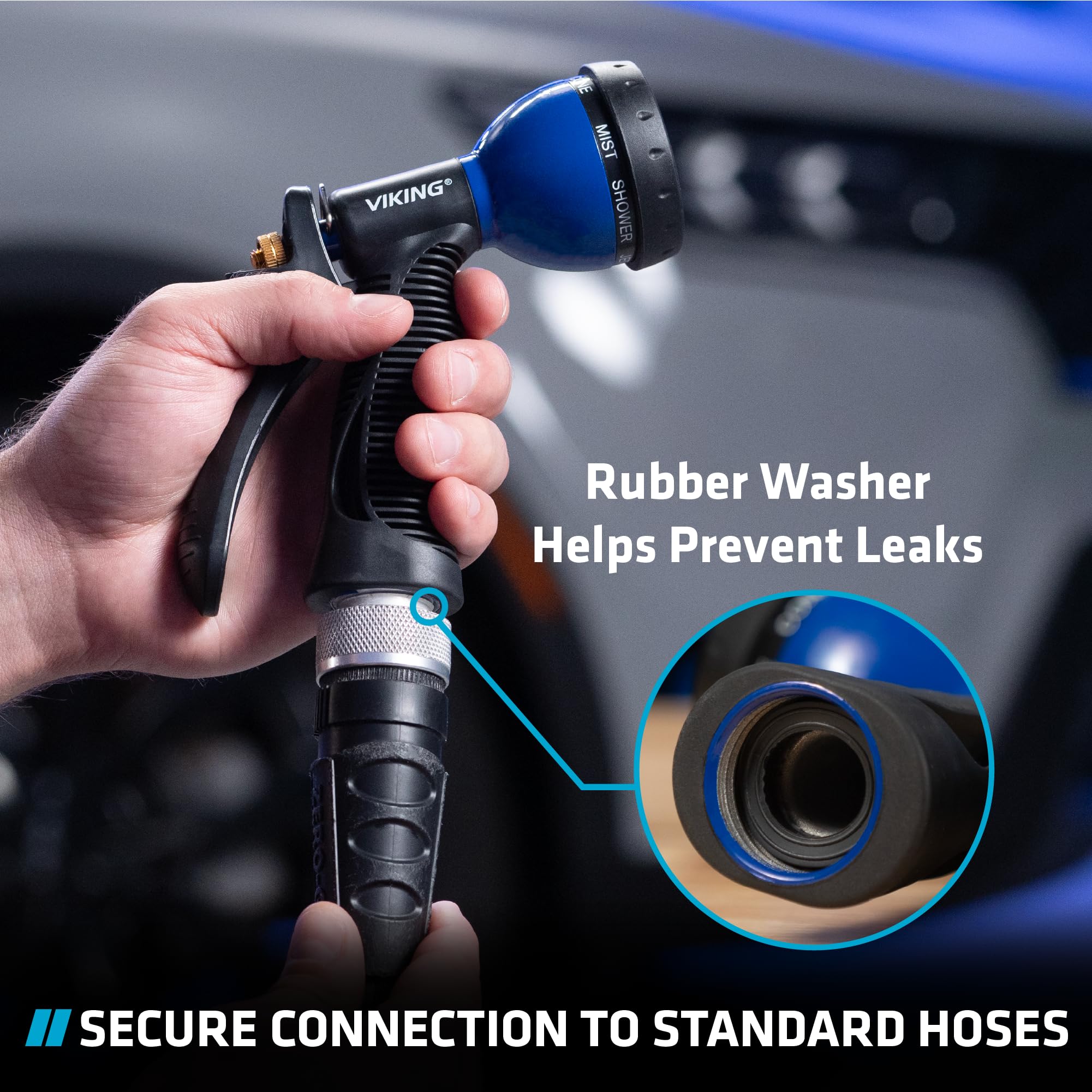 VIKING Heavy Duty Garden Hose Nozzle - 8 Adjustable Spray Patterns for Car Washing, Plant Watering, Pet Bathing & Home Cleaning | Durable Outdoor Watering Tool for Lawn, Garden & Household Use