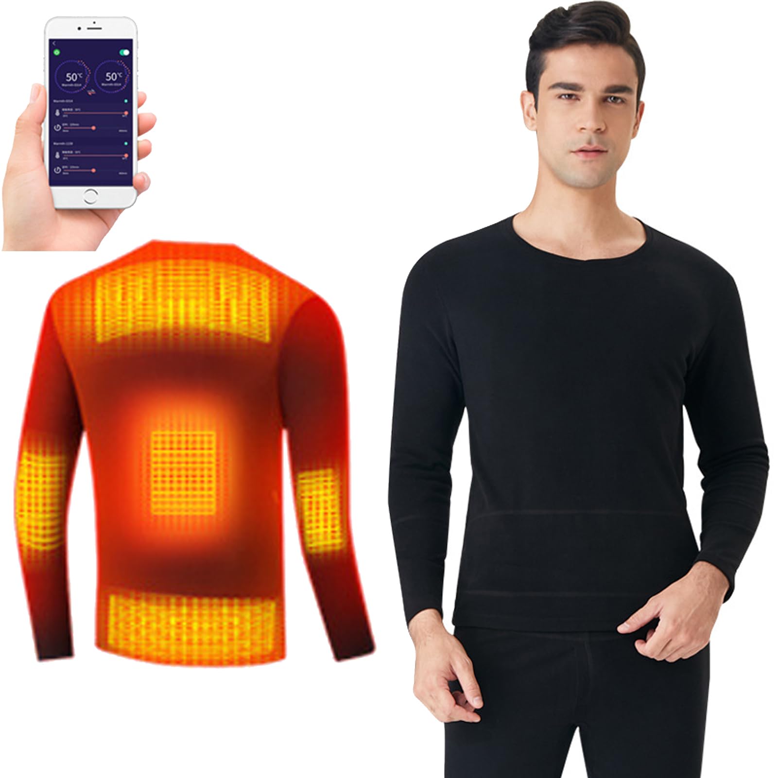 TOVCHEI Electric Heated Underwear for Men & Women - Smart APP Control with 5 Temperature Levels, USB Rechargeable Thermal Underwear for Winter Sports, Outdoor Riding, Skiing & Cold Weather Activities