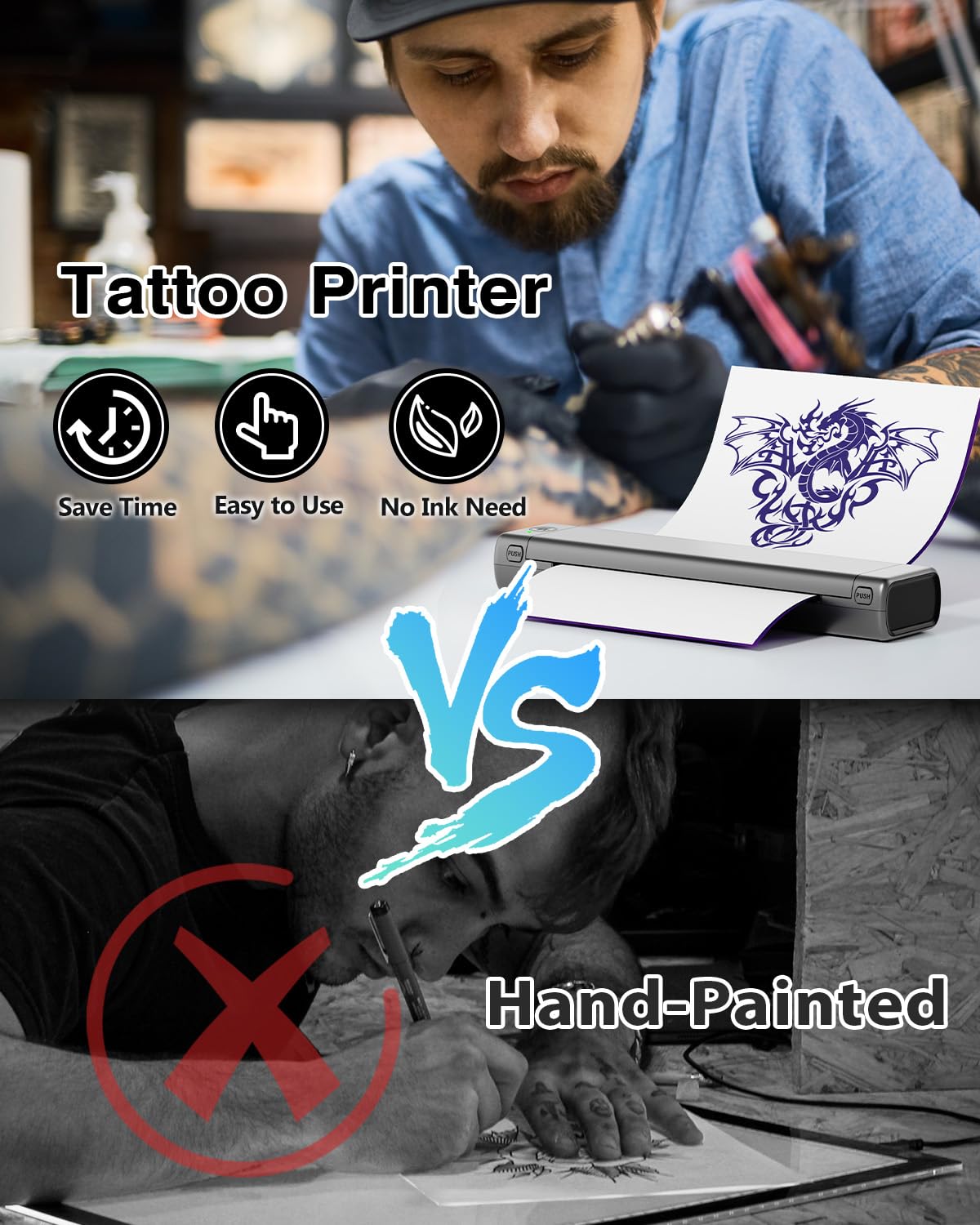 Phomemo Bluetooth Tattoo Stencil Printer - Wireless Thermal Tattoo Transfer Machine for Professional Artists & Beginners | Compatible with iPhone, Android & PC | Includes Storage Case & 10 Free Transfer Papers (Grey) | Perfect for Tattoo Studios, Home Use & Mobile Artists