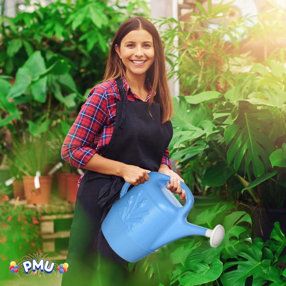 2 Gallon Plastic Watering Can for Indoor & Outdoor Plants - Detachable Sprinkler Head, Large Garden Water Pot - Made in USA (Blue) - Perfect for Houseplants, Flower Beds & Vegetable Gardens