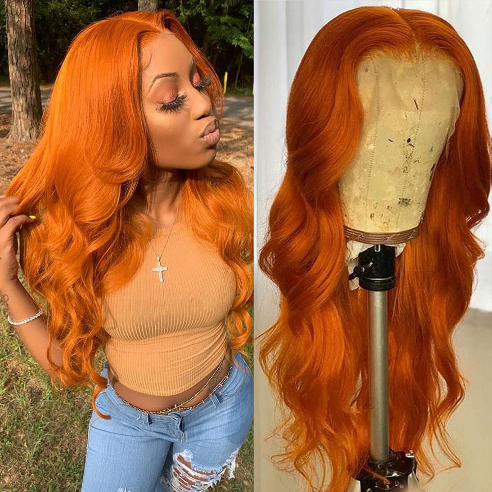 Orange Ginger 13x4 Lace Front Wigs Human Hair - Body Wave 150% Density Pre-Plucked Wigs for Women (16 Inch) | Perfect for Cosplay, Daily Wear & Special Occasions