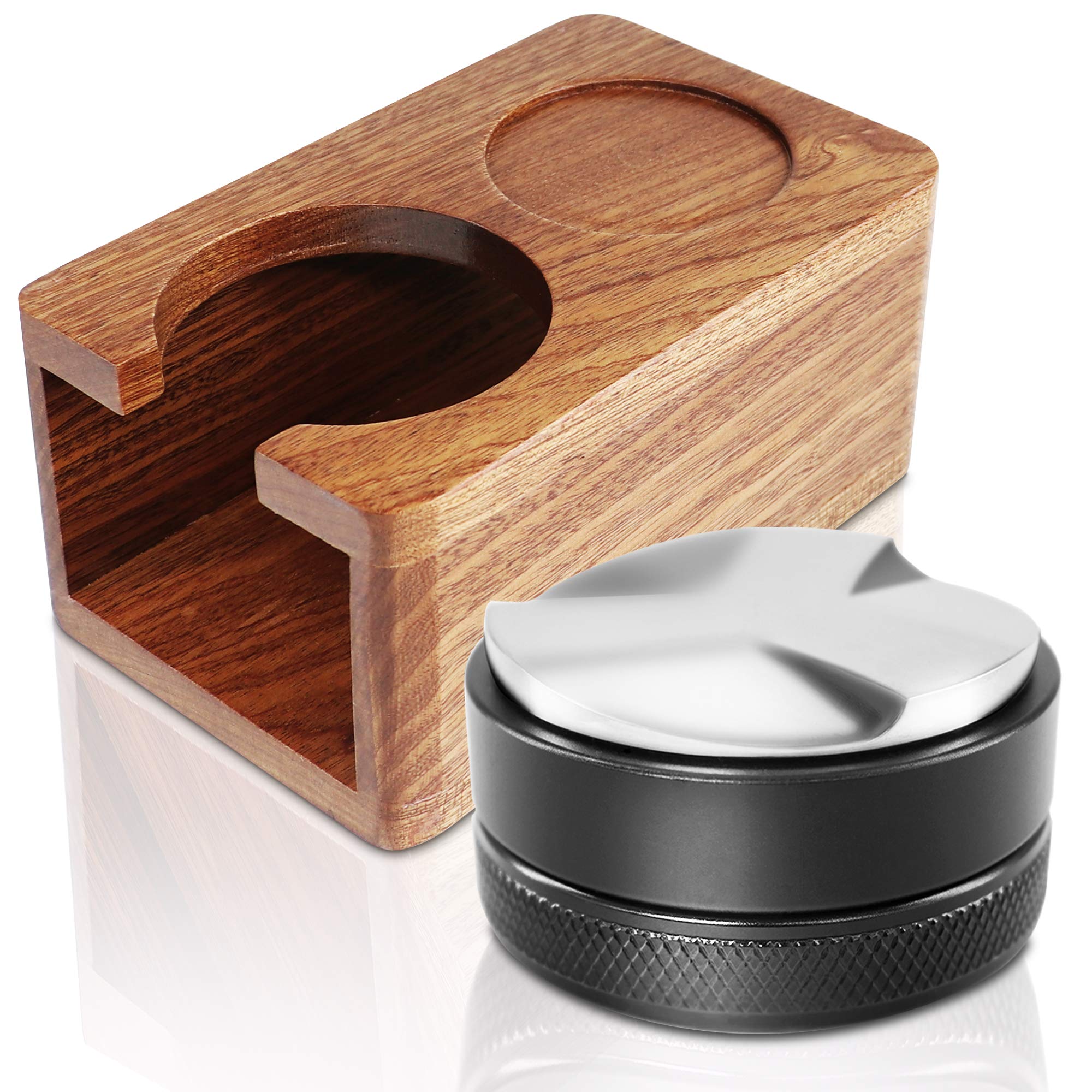 KYONANO 51mm Espresso Tamper with Wooden Tamping Station - Adjustable Depth Coffee Distributor & Tamper for Breville Portafilter - Perfect for Home Baristas & Coffee Shops