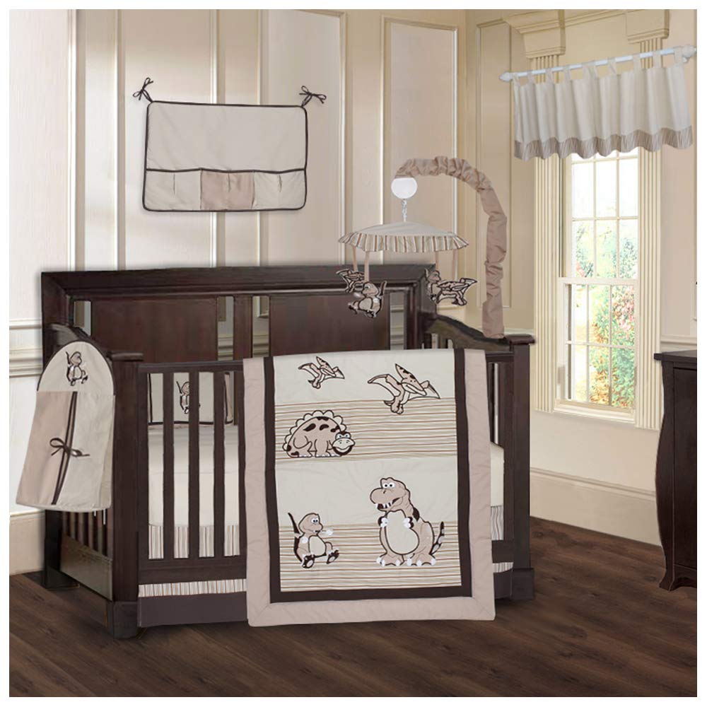 BabyFad Dinosaur Brown 9-Piece Crib Bedding Set - Soft Nursery Bedding for Boys & Girls, Dino Themed Crib Sheets, Blanket & Bumpers - Perfect for Newborns, Infants & Toddlers (Dinosaur Nursery Decor)