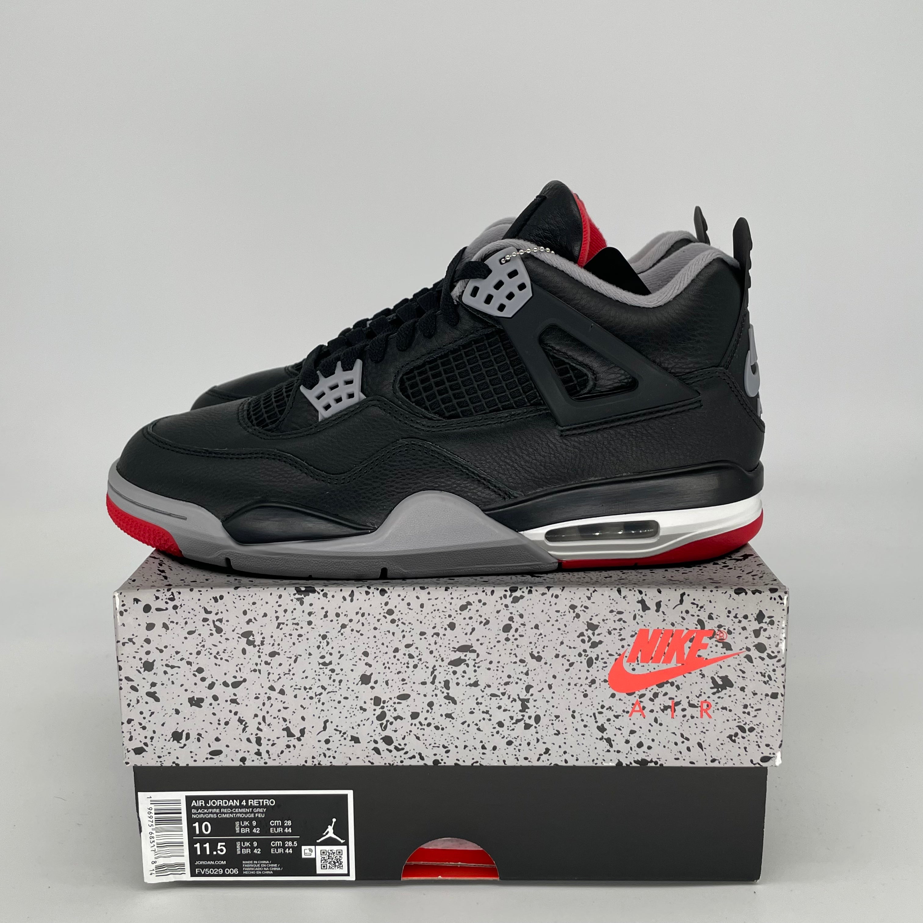 Original Air Jordan 4 Bred Reimagined Men's Basketball Shoes - Size 10 & 11.5W (FV5029-006) | Retro Sneakers for Streetwear & Casual Outfits