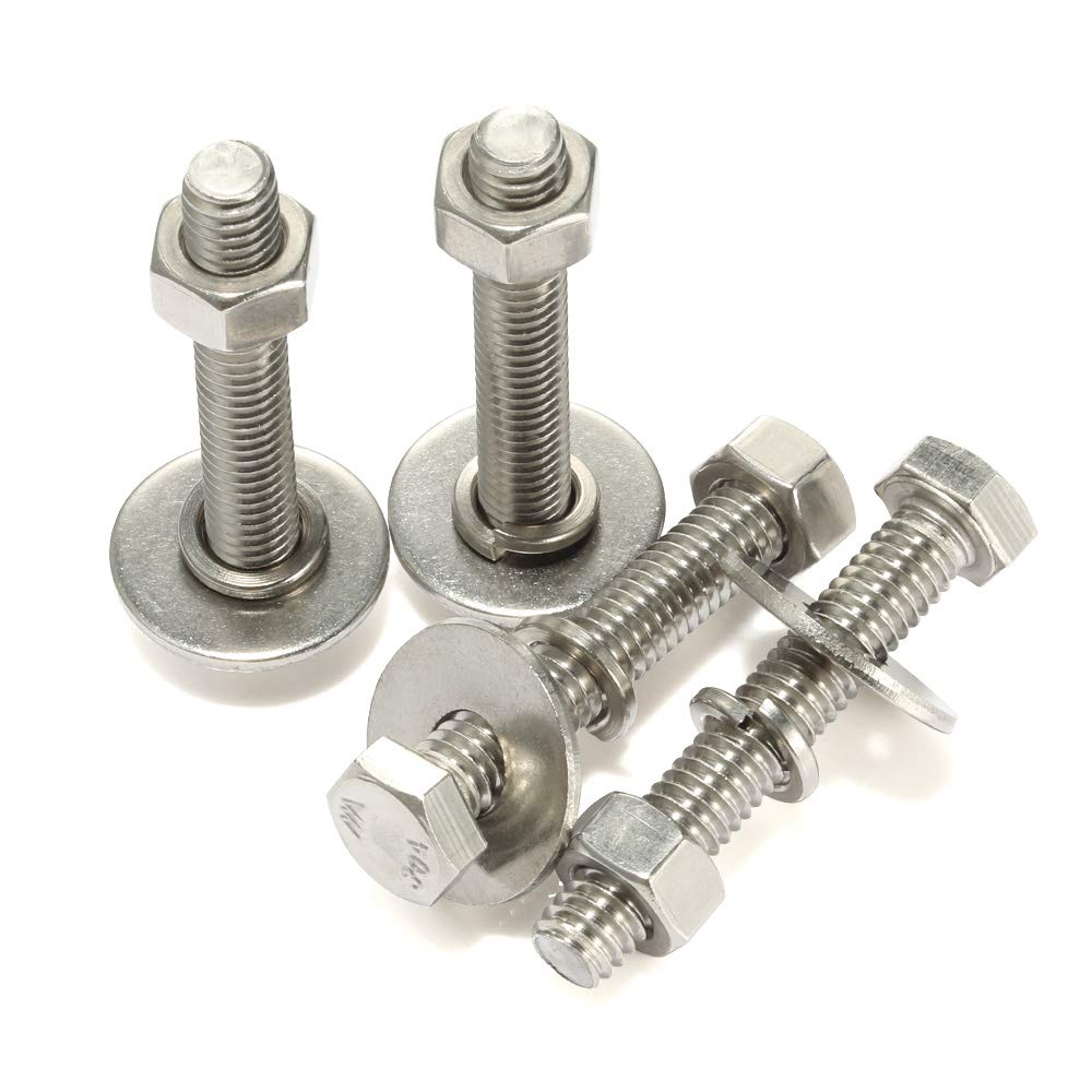 18-8 Stainless Steel Hex Head Bolts with Nuts & Washers - 8 Sets for DIY & Construction