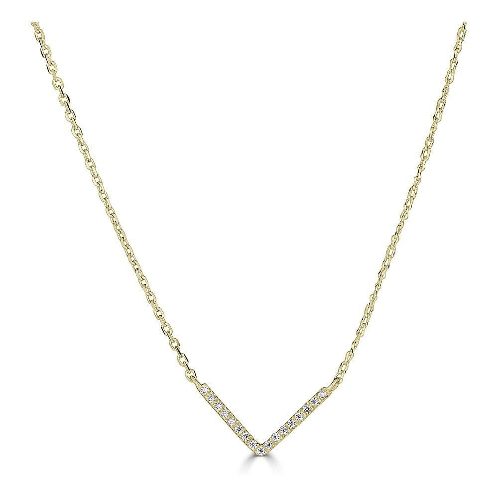 14K Gold 0.05 CTW Diamond V-Shaped Pendant Necklace for Women - Elegant Layering Piece for Date Night & Special Occasions