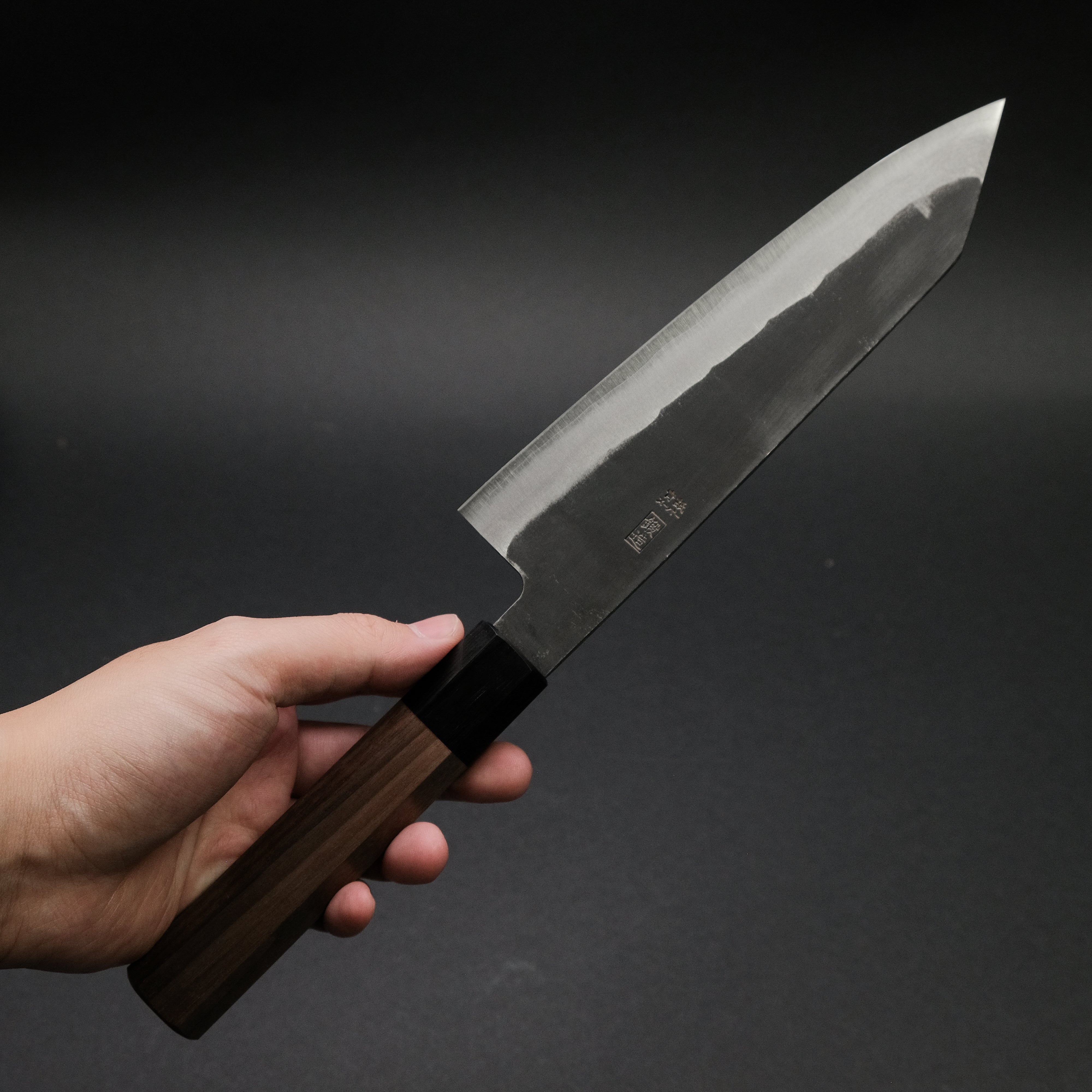 Hitohira Harima Blue Super Stainless Clad Bunka Knife 180mm - Japanese Walnut Handle - Professional Chef Knife for Slicing, Dicing & Chopping Vegetables, Meat & Fish