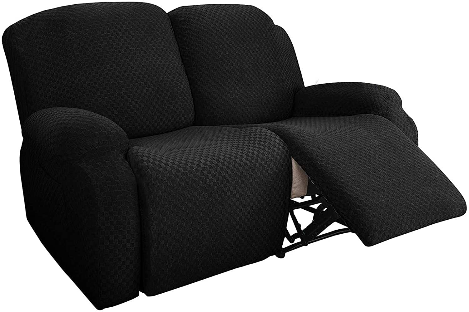Stretch Jacquard Recliner Slipcover Set - 4 Piece Washable Sofa Cover for 2-Seater Couches | Soft, Thick Furniture Protector | Perfect for Living Room, Family Room & Home Theater (Black)