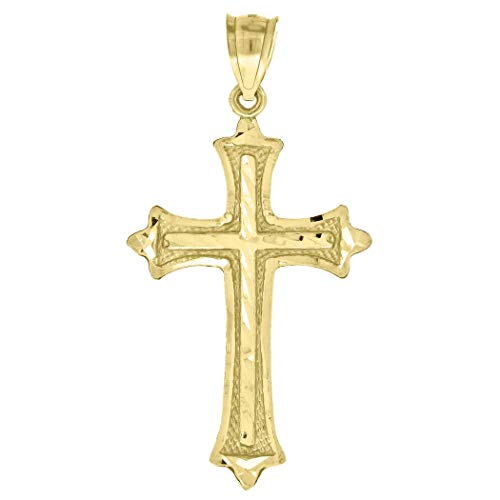 10K Gold DC Men's Cross Pendant Necklace - 46mm Height x 24.2mm Width Religious Jewelry Gift for Him - Perfect for Baptism, Confirmation & Daily Wear