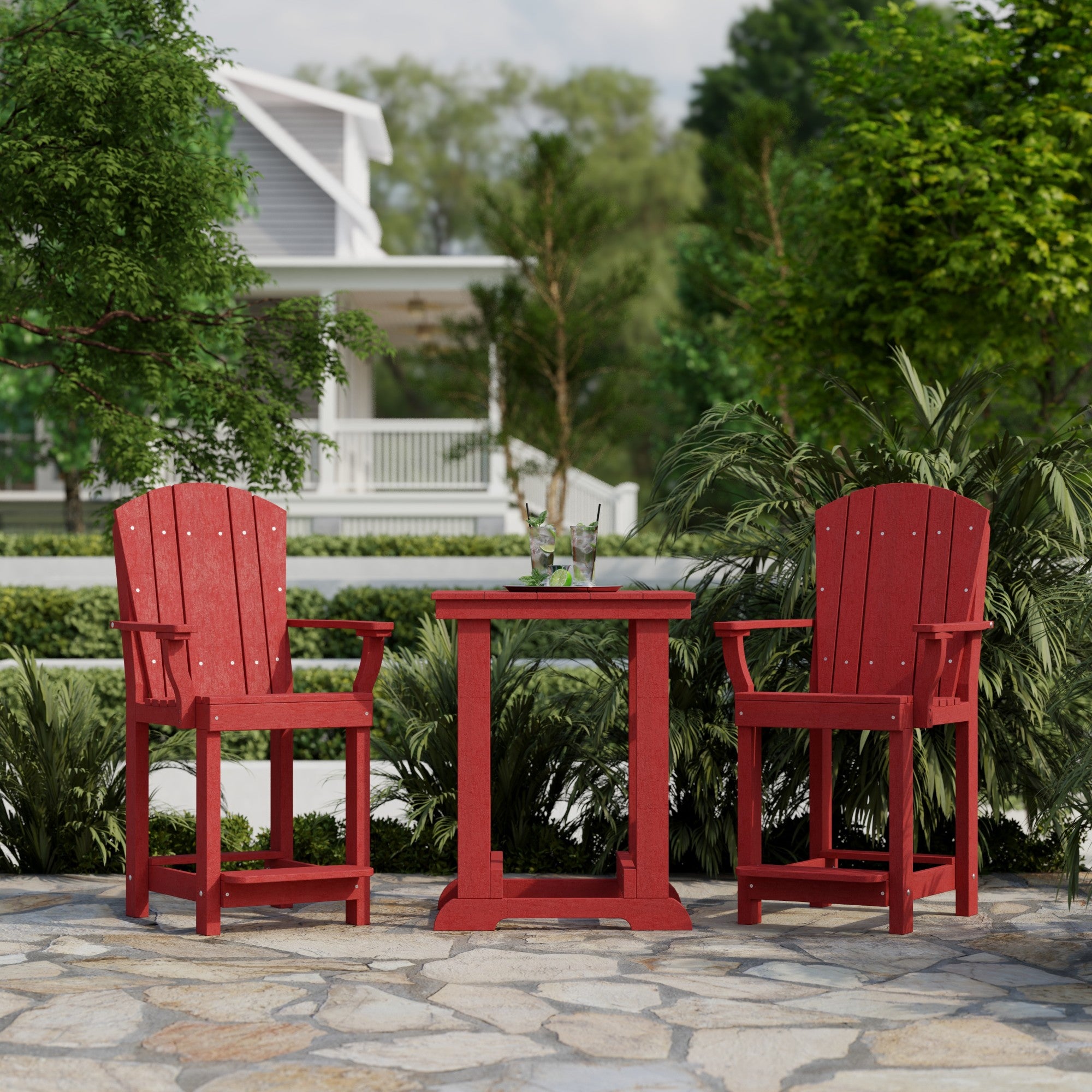 Heritage 3-Piece Patio Counter Height Bar Set - Outdoor Bistro Table & Stools for Backyard, Deck, Garden, Poolside Dining & Entertaining