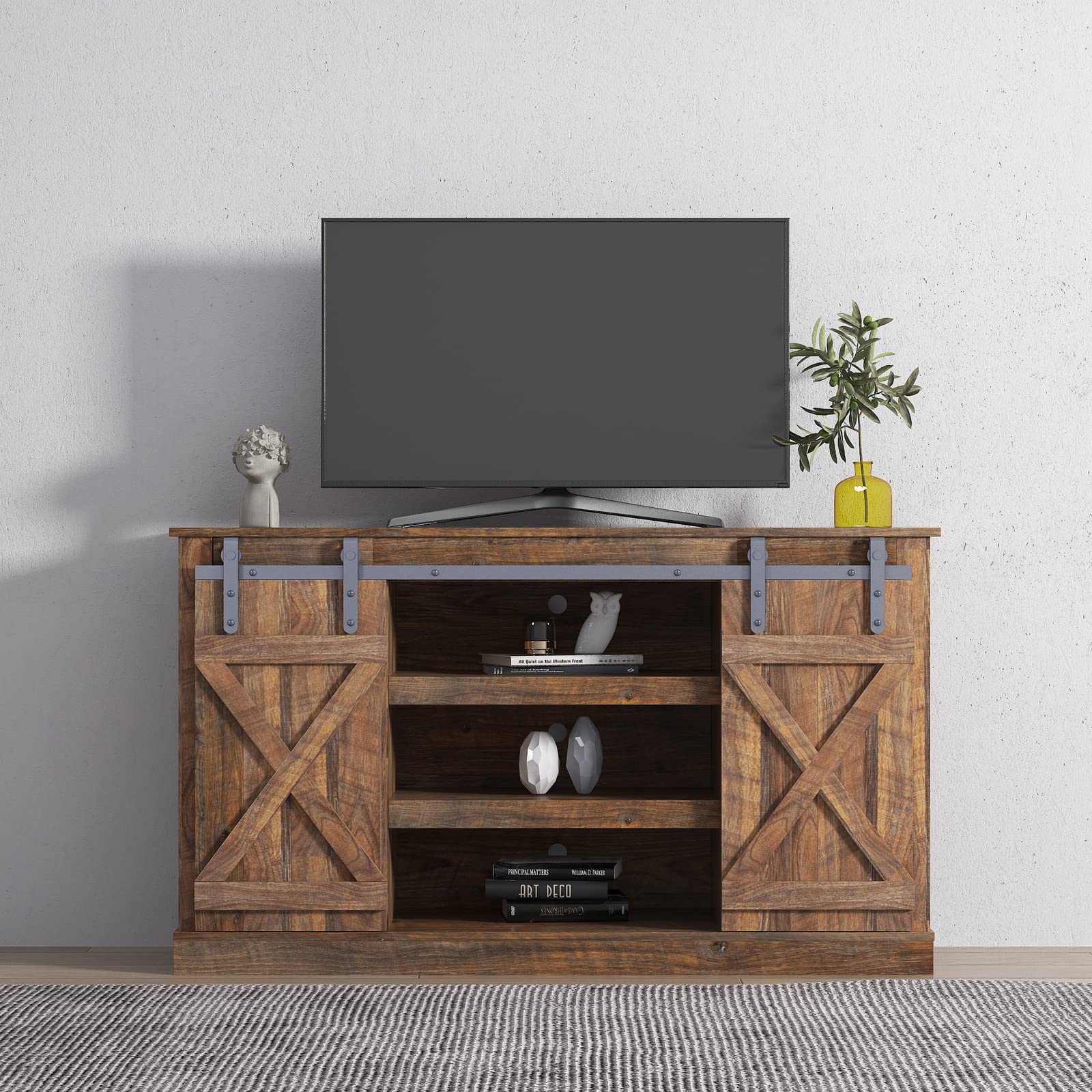 Farmhouse Sliding Barn Door Sideboard Buffet Cupboard - 65 Inch TV Stand, Rustic Wood Media Console & Storage Cabinet - Industrial Style Entertainment Center (Espresso) - Perfect for Living Room, Bedroom, or Home Office Décor