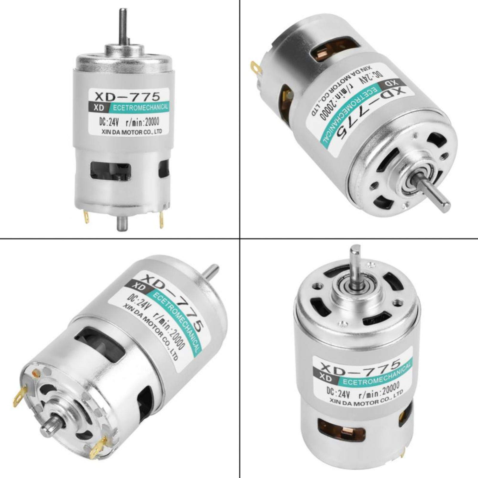 12V/24V High Speed Low Noise Double Ball Bearing Brush DC Motor - XD-775 for Small Lathe, Precision Machines, Battery Cars & DIY Projects (24V 20000 RPM) - Ideal for Robotics, CNC Tools & Power Wheels