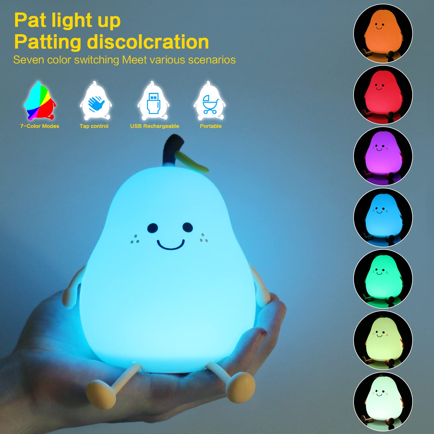 Rechargeable USB LED Night Light for Kids - Adjustable Timer, Touch Control, Fruit-Shaped Nursery Lamp for Babies & Toddlers - Perfect for Bedrooms, Nurseries, and Late-Night Feedings