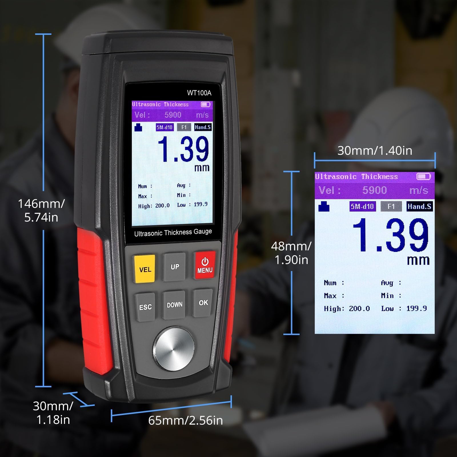 Digital Ultrasonic Thickness Gauge Meter - High Precision Metal Thickness Tester for Steel, Aluminum, Copper Plate with LCD Backlight & Data Storage | Industrial Quality Control, Construction & Automotive Measurement Tool