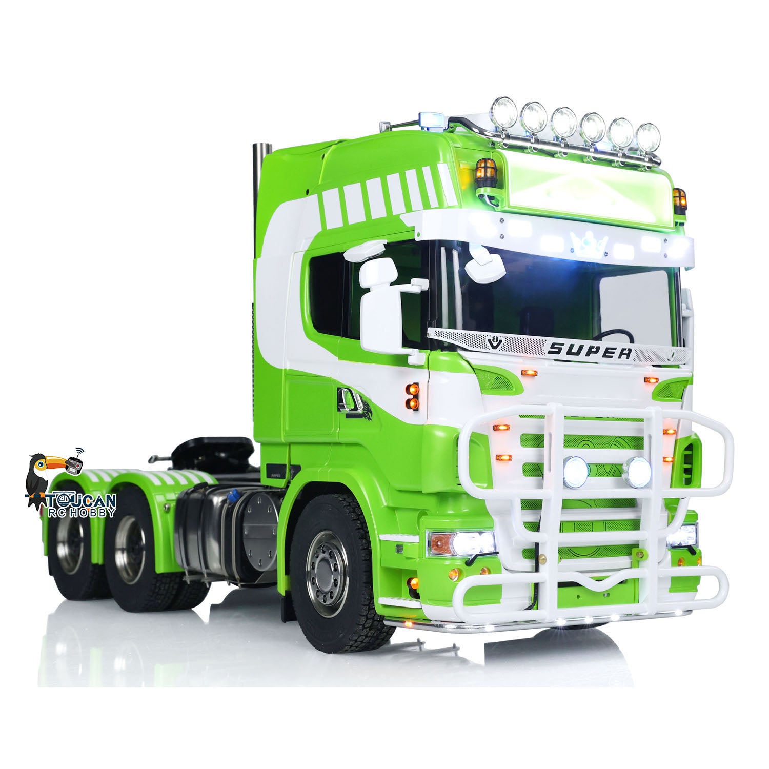 1/14 Scale 6x6 Metal Chassis RC Tractor Truck R620 RTR Model with Air Suspension, FlySky ST8 Radio System & 3-Speed Smoking Unit - Off-Road Adventure, Construction Site Simulation, RC Truck Racing