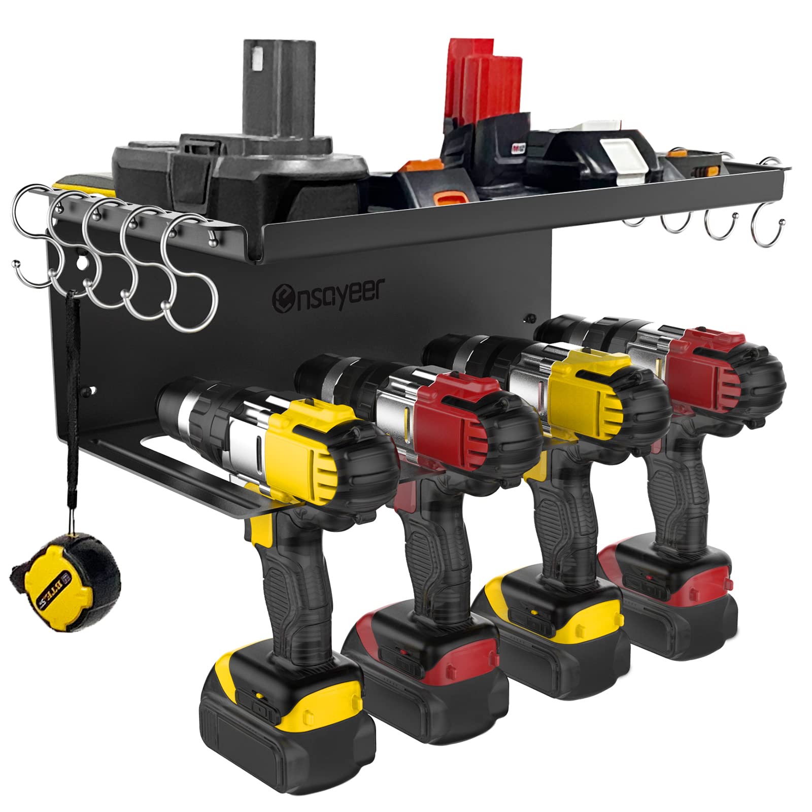 Wall Mount Drill Holder & Power Tool Organizer - Heavy Duty Storage Shelf for Cordless Drills, Batteries & Accessories | Garage Workshop Organization & Charging Station for DIY Projects