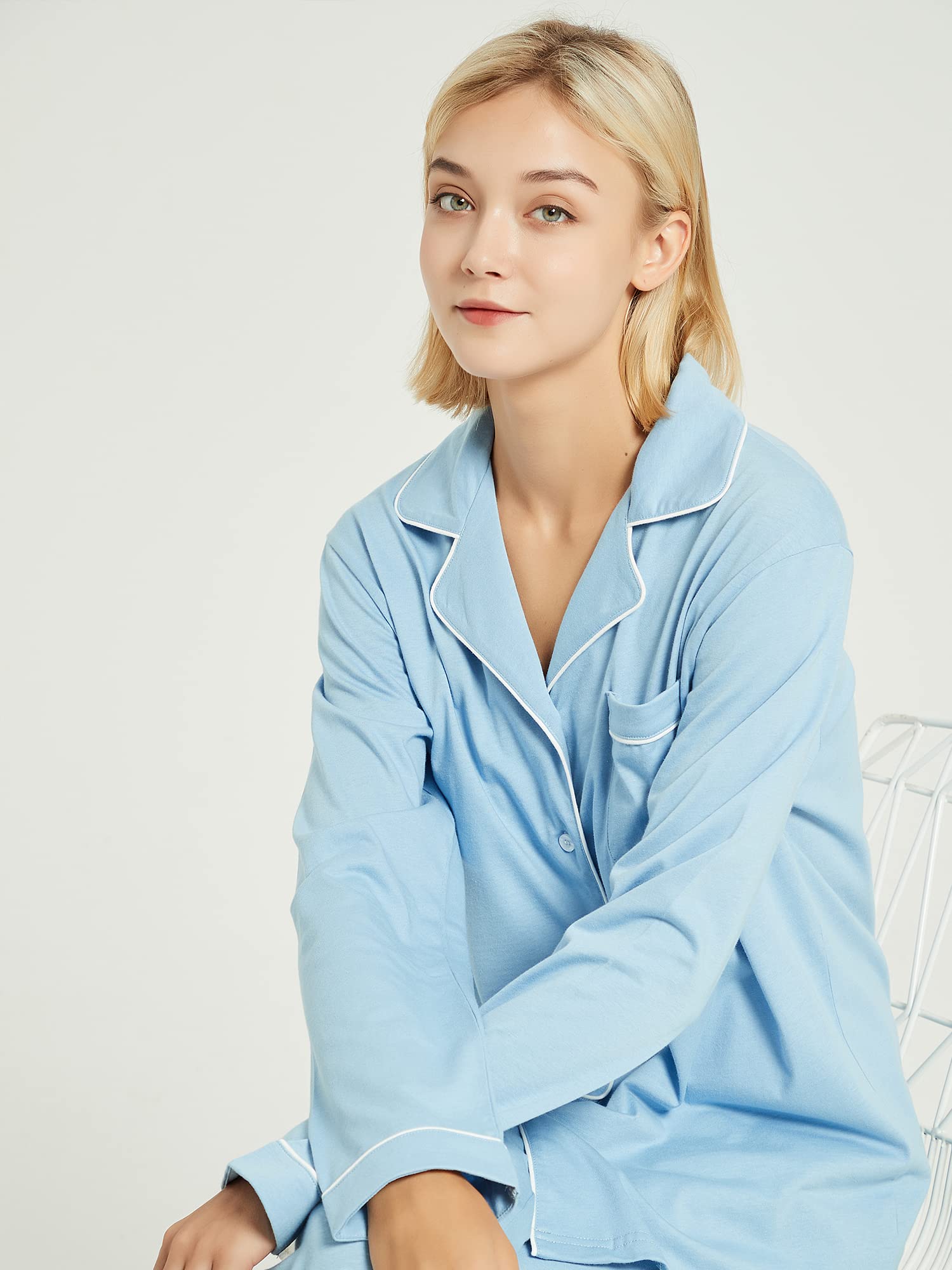 Women's 100% Cotton Pajama Set - Soft Long Sleeve Sleepwear for Lounge & Nightwear