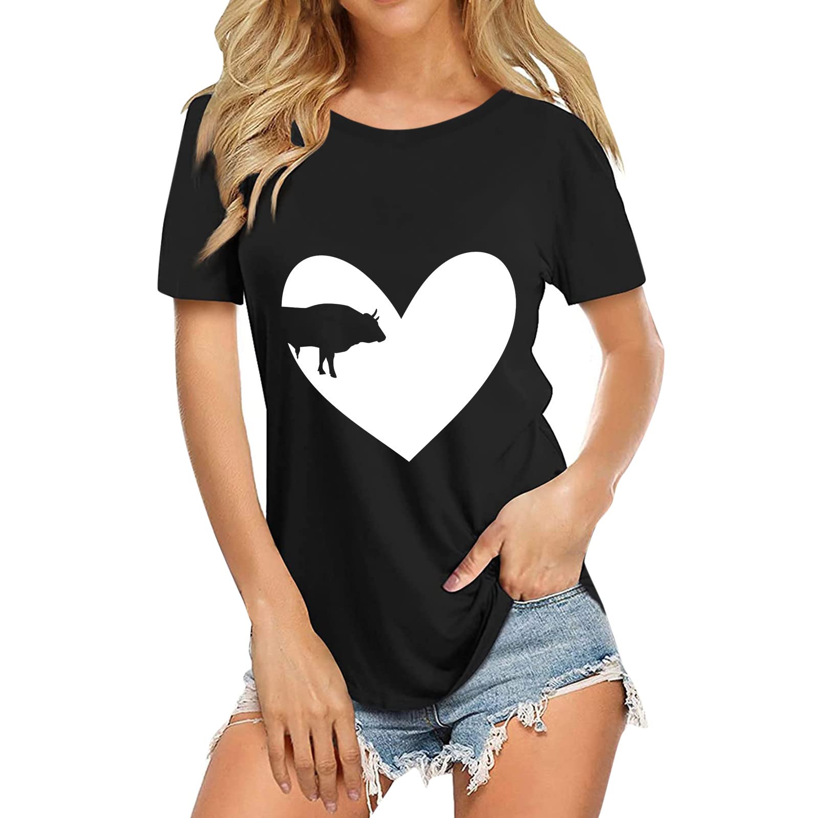 Valentine's Day Graphic Tee for Women - Short Sleeve Heart Printed Blouse Top | Cute Casual Shirt for Date Night, Galentine's Party & Romantic Outfits