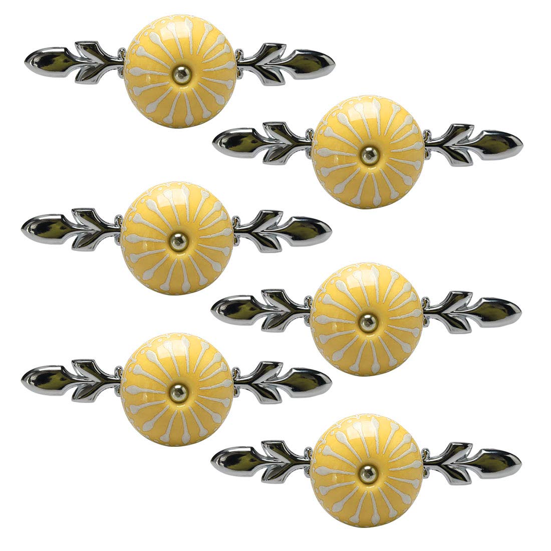 Vintage Ceramic Cabinet Knobs - 6 Pack Black & Yellow Drawer Pulls for Cupboard, Wardrobe, Dresser - Durable Decorative Hardware for Home & Office Furniture