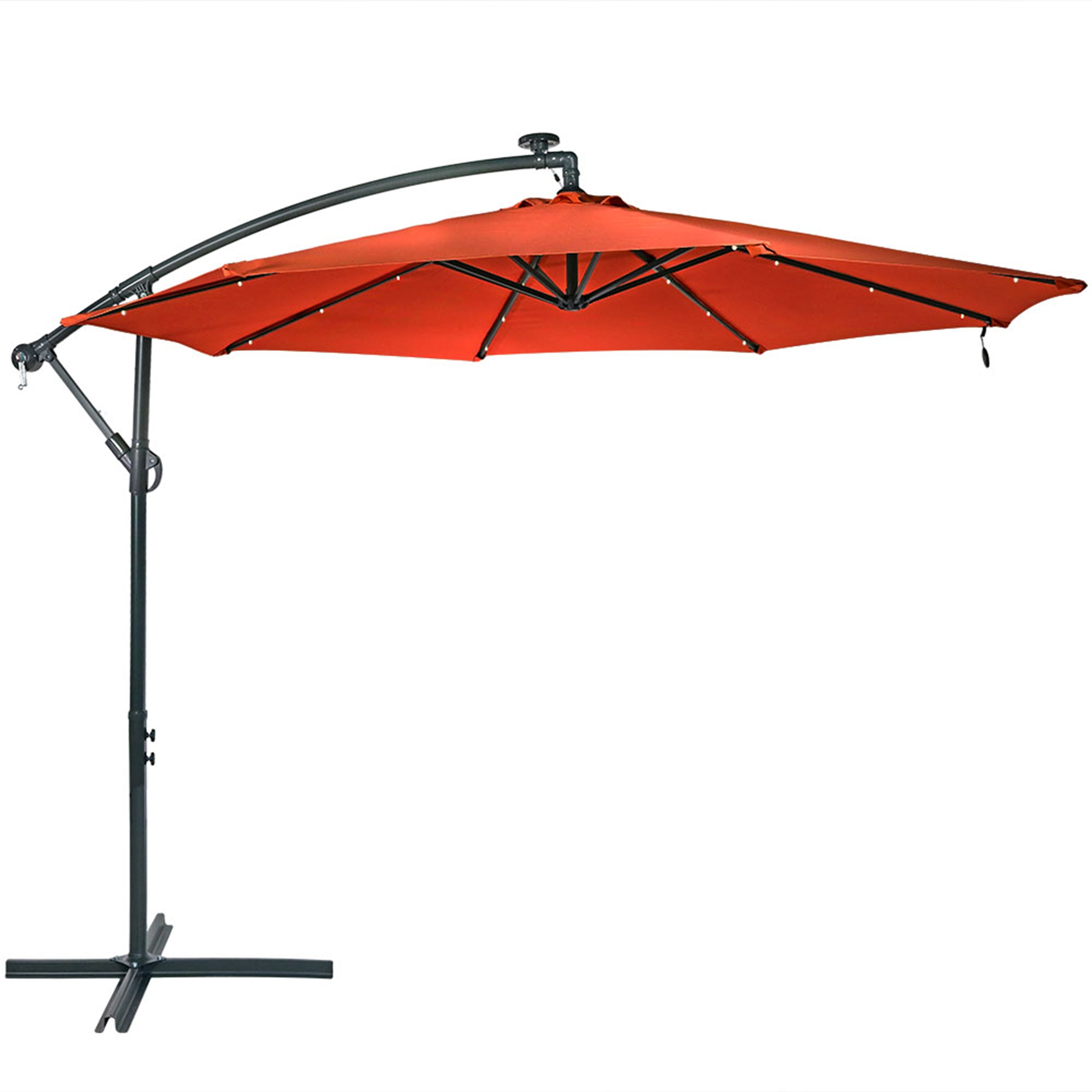 Sunnydaze 10-Foot Solar-Powered Cantilever Offset Patio Umbrella with Cross Base - Perfect for Poolside, Backyard, and Outdoor Dining Areas
