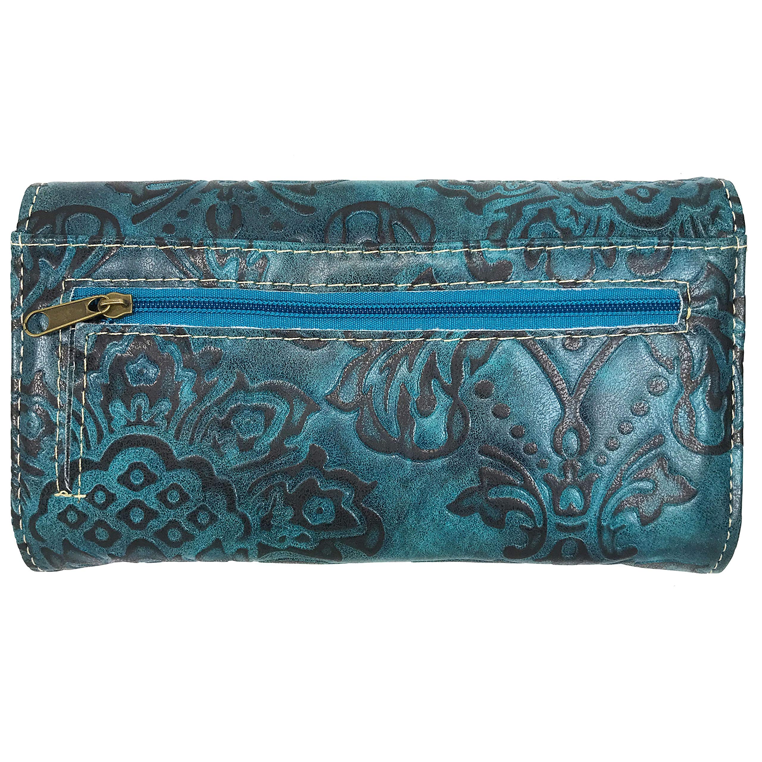 Zelris Women's Western Floral Damask Medallion Crossbody Wristlet Trifold Wallet - Turquoise | Perfect for Everyday Use, Travel & Special Occasions