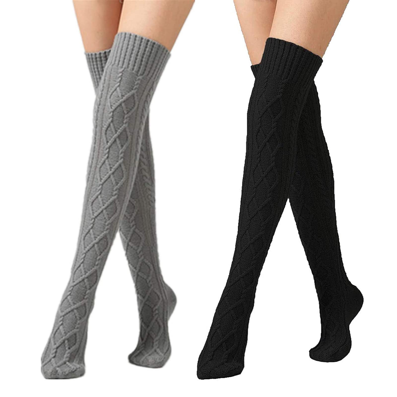Leoparts Women's Cable Knit Thigh High Boot Socks - Extra Long Over Knee Winter Stockings & Leg Warmers for Boots, Snow Days & Cold Weather Fashion