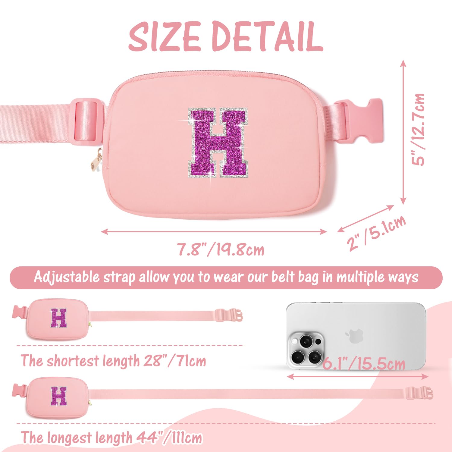 Personalized Initial Crossbody Bag for Girls Age 6-12 | Trendy Fanny Pack Purse | Cute Birthday Gift for Sister, Daughter & Teen Girls | Light Pink Preppy Style | Perfect for School, Travel & Everyday Use