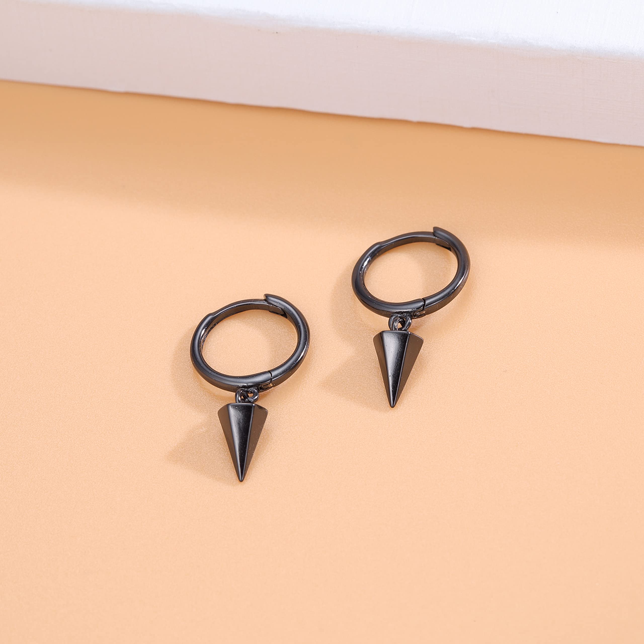 SLUYNZ Sterling Silver Spike Hoop Earrings for Women & Teens - Geometric Small Huggie Earrings with Drop Design - Perfect for Everyday Wear, Parties & Gifts