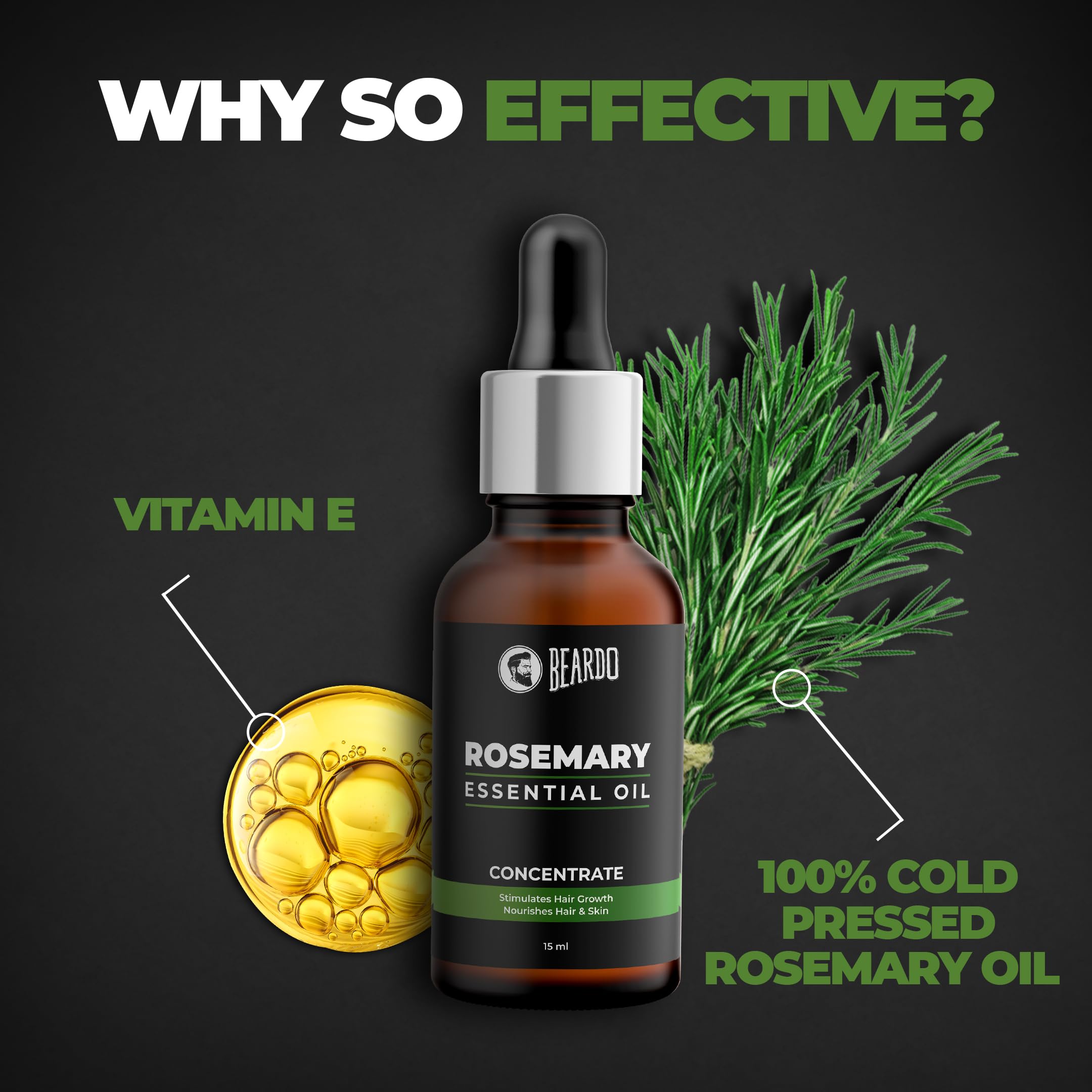 Beardo Rosemary Essential Oil 15ml - 100% Pure Natural Hair Growth Oil for Thicker, Stronger Hair & Scalp Nourishment | Promotes Hair Regrowth & Reduces Hair Fall | Aromatherapy Oil for Relaxation & Skin Care | Perfect for Daily Hair Care Routine & Massage Therapy