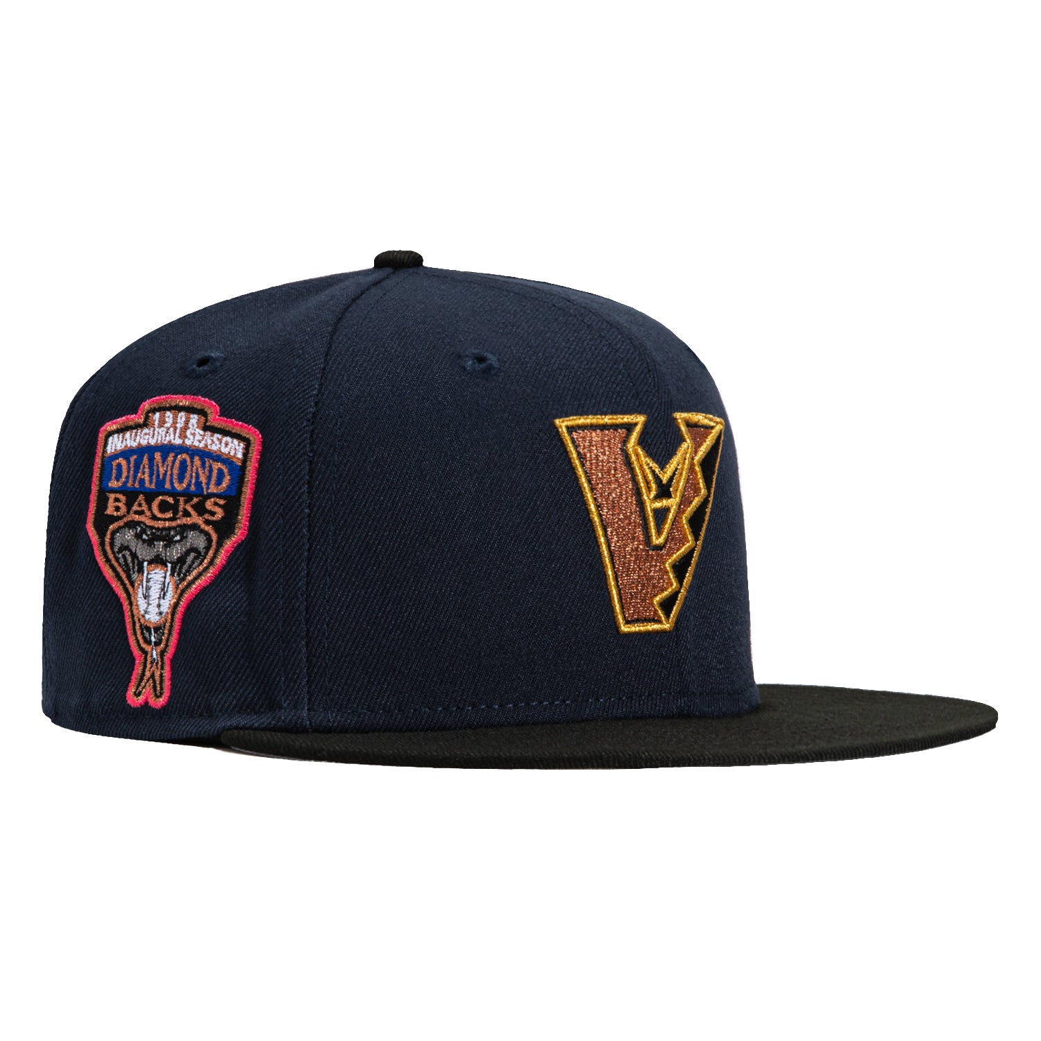 New Era 59Fifty Arizona Diamondbacks Inaugural Patch Upside Down Snapback Hat - Navy, Black, Metallic Copper | MLB Baseball Cap for Fans & Collectors | Perfect for Games, Tailgating & Streetwear Fashion