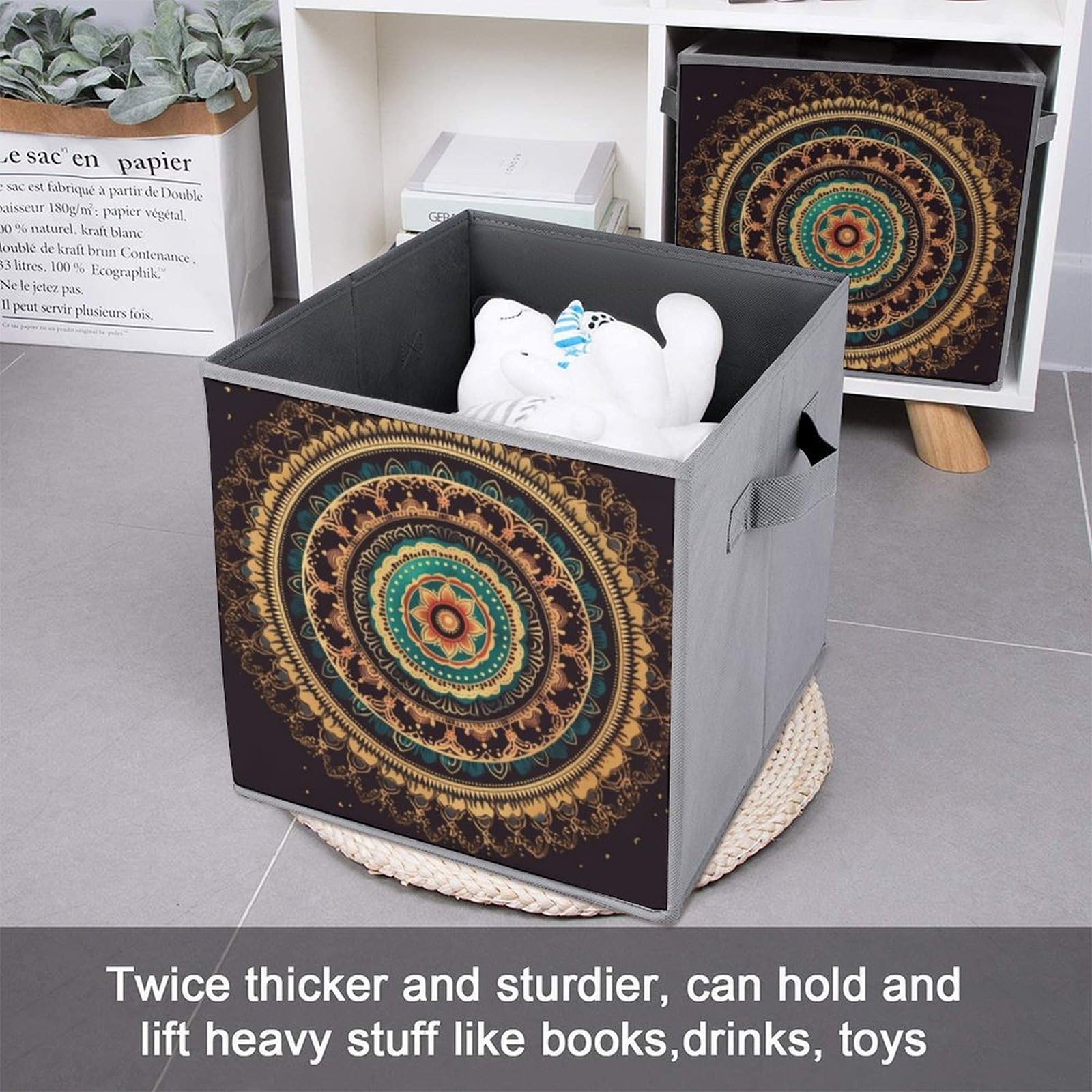 6-Pack Mandala Collapsible Storage Bins with Handles - Large Foldable Storage Baskets for Closet, Clothing & Home Organization | Perfect for Bedroom, Nursery & Office Storage Solutions