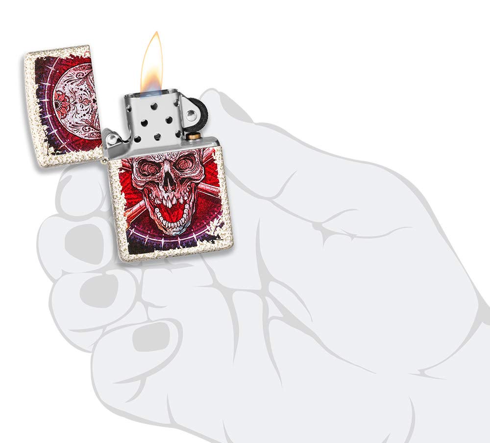 Zippo Sugar Skull Design Mercury Glass Pocket Lighter - Windproof Refillable Metal Lighter for Outdoor Camping, Hiking & Everyday Carry (ECL)