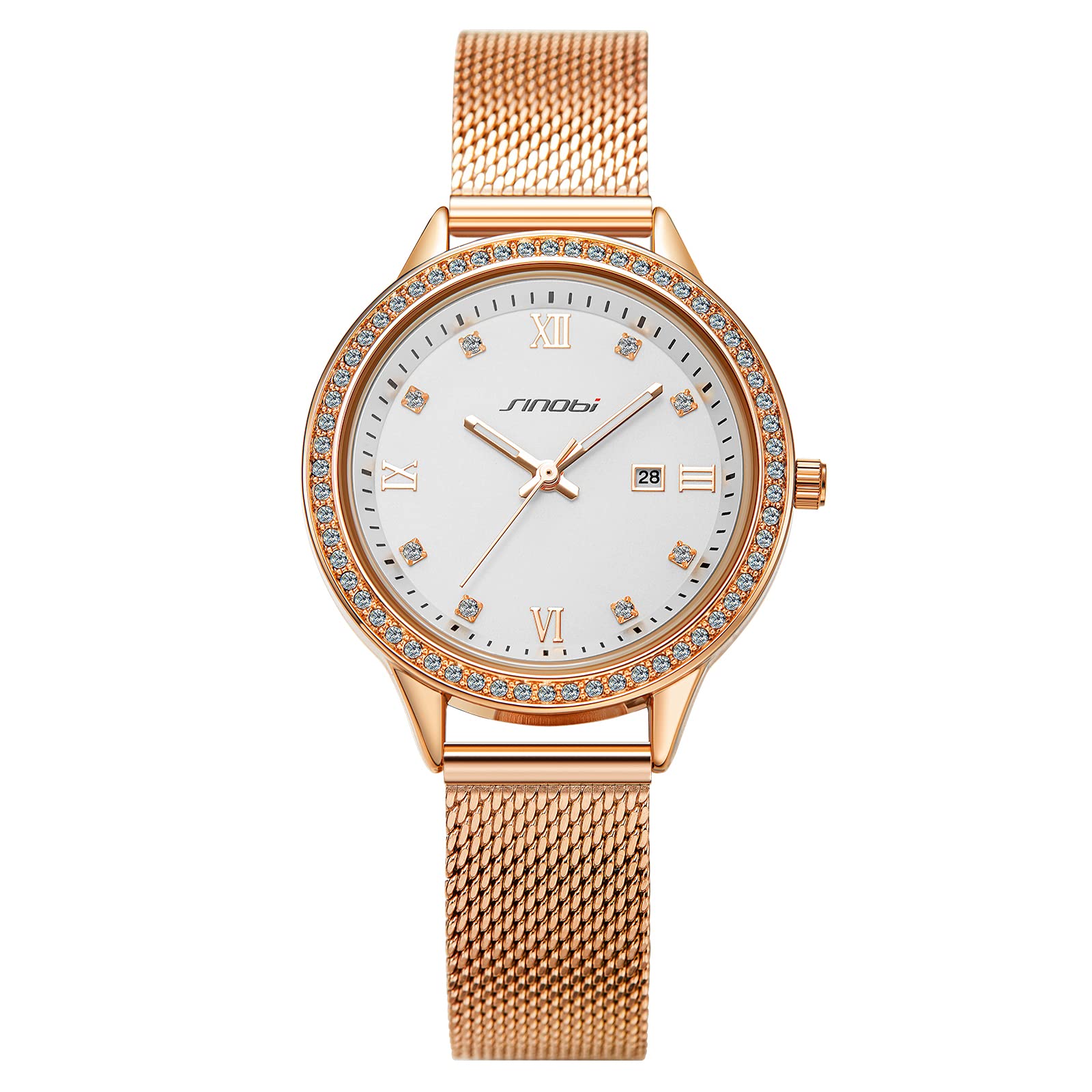 SHENGKE Women's Watches - Elegant Milanese Mesh Stainless Steel Band, Waterproof Ladies Wristwatch with Gift Box for Daily Wear, Office, and Special Occasions