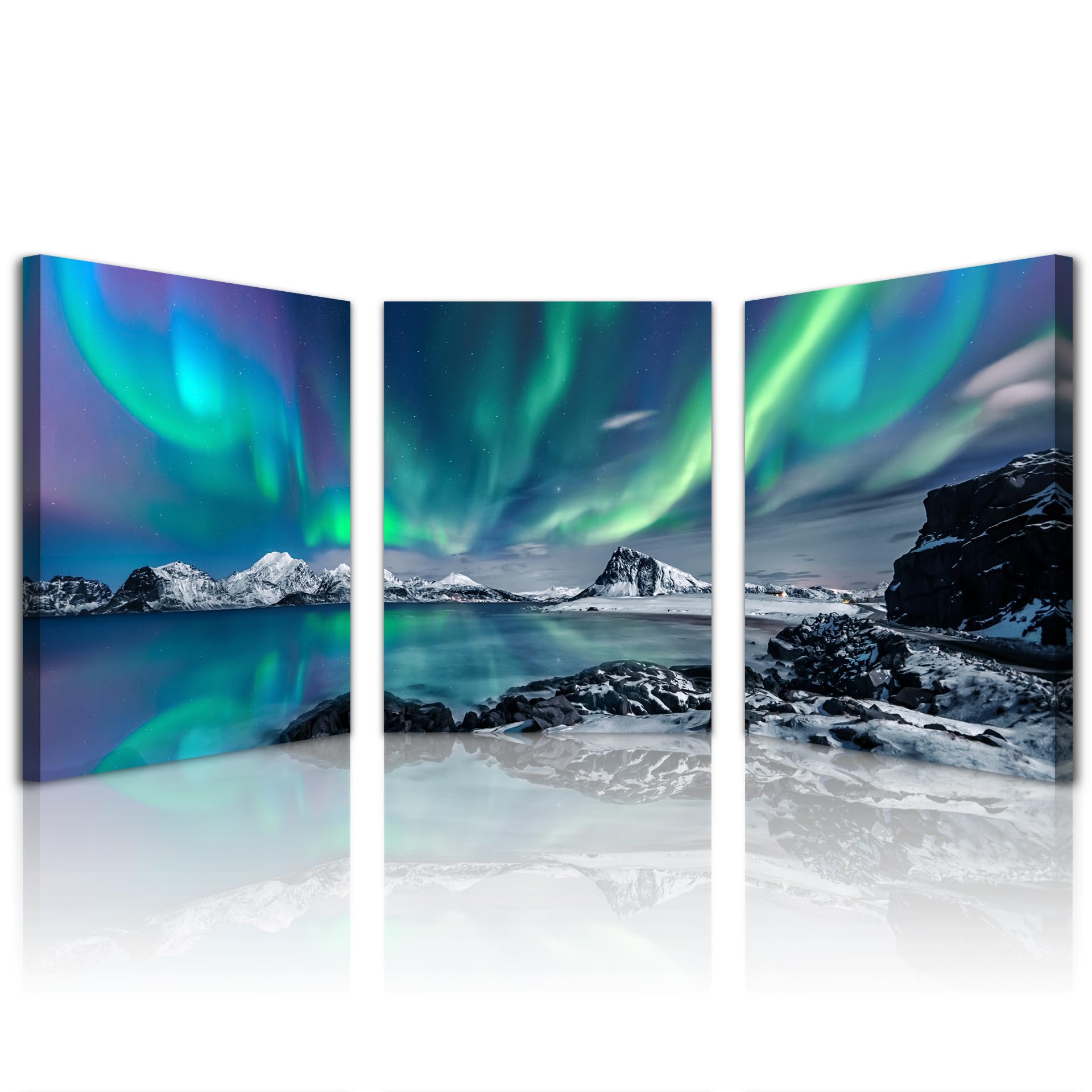 Farmhouse Wall Decor Set - 3 Piece Canvas Wall Art with Aurora Scenery Landscape Paintings (12x16 Inch) for Living Room, Bedroom & Office - Ready to Hang Home Decor for Rustic, Modern & Cozy Spaces