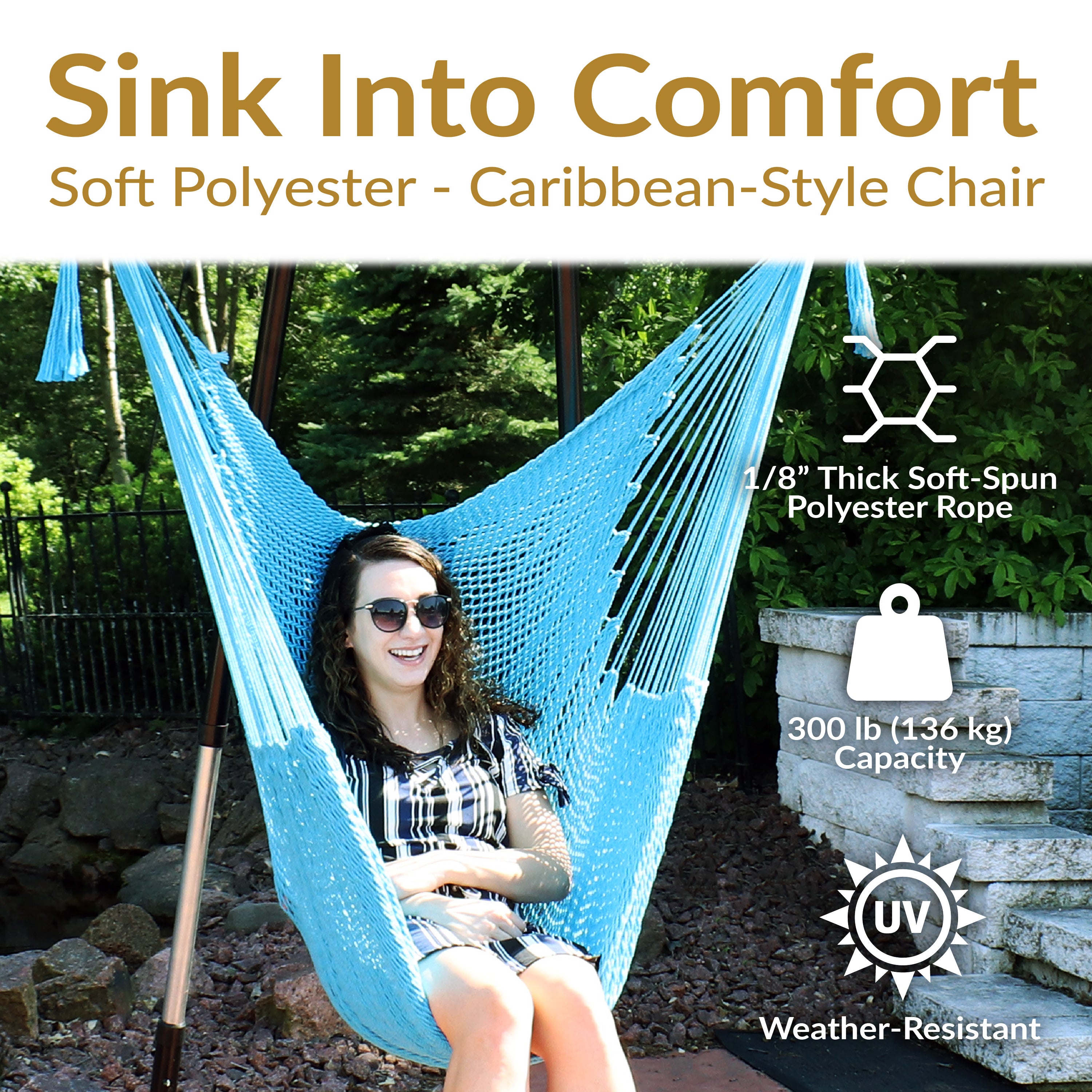 Extra Large Caribbean Polyester Rope Hammock Chair for Outdoor Relaxation - Perfect for Backyard, Patio, Poolside & Beach Lounging