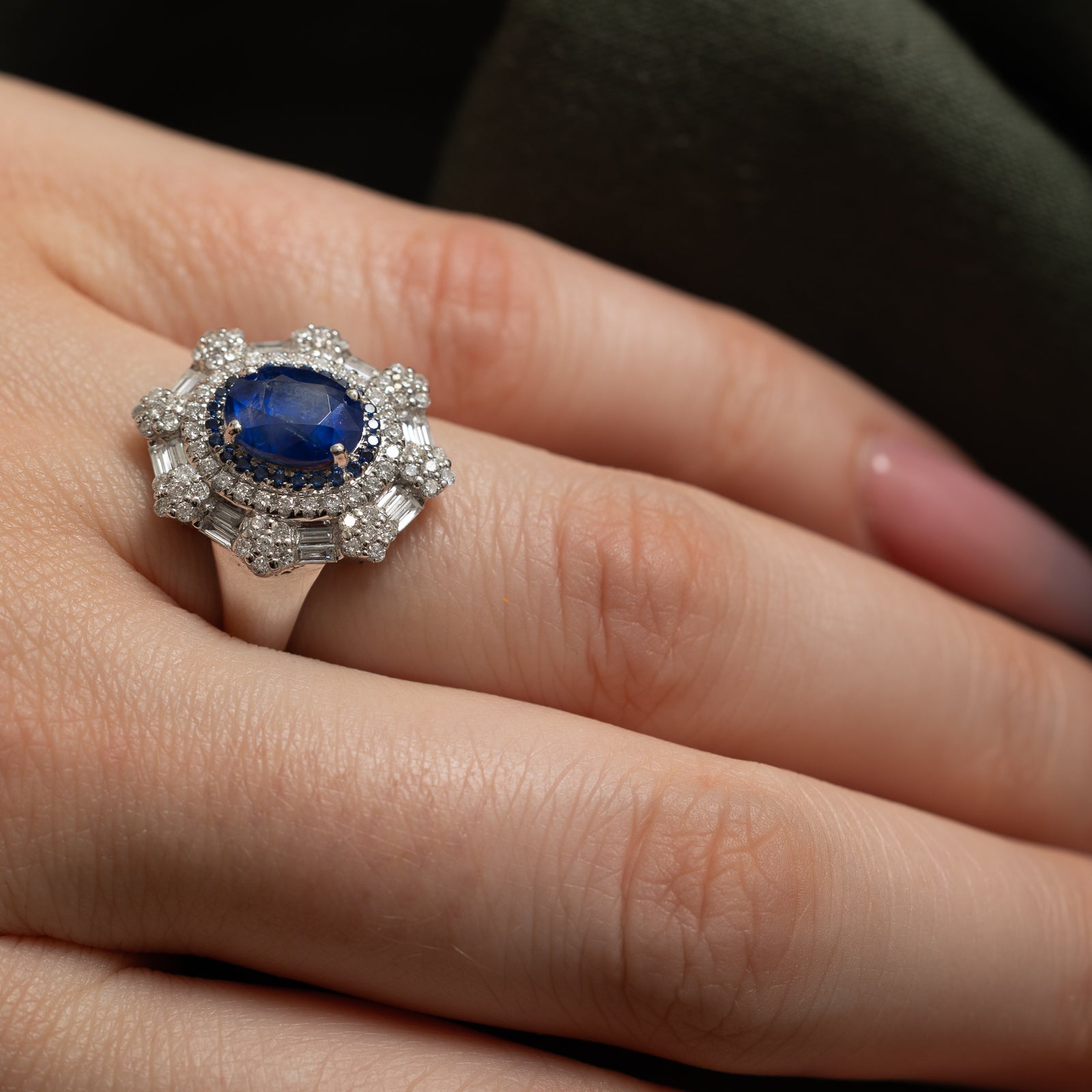 Natural Unheated Burmese Sapphire & Diamond Cocktail Ring - 2.32ctw Sapphire, 0.74ctw Diamonds - Size 6.5 - Elegant Evening Wear & Special Occasion Jewelry